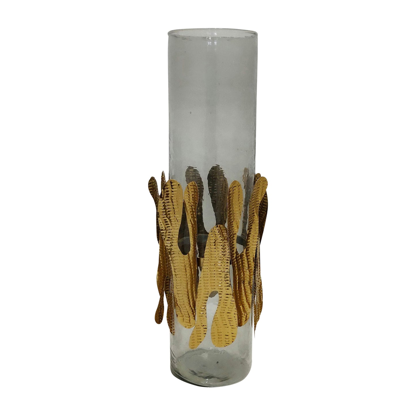 Glass, 20"h Candle Holder W/ Metal Detail, Gray/ch