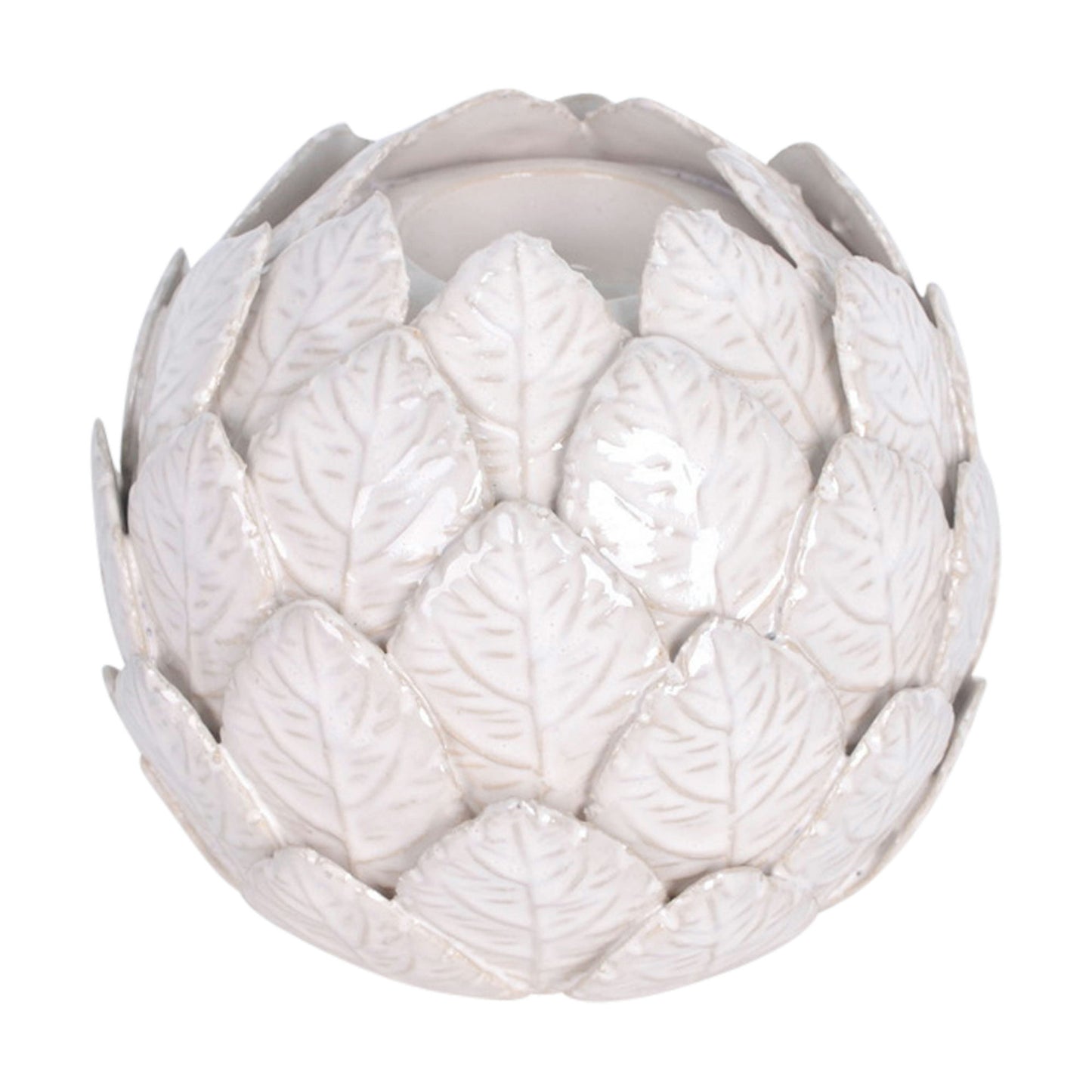 Cer, 6" Lotus Ball Votive Holder, White