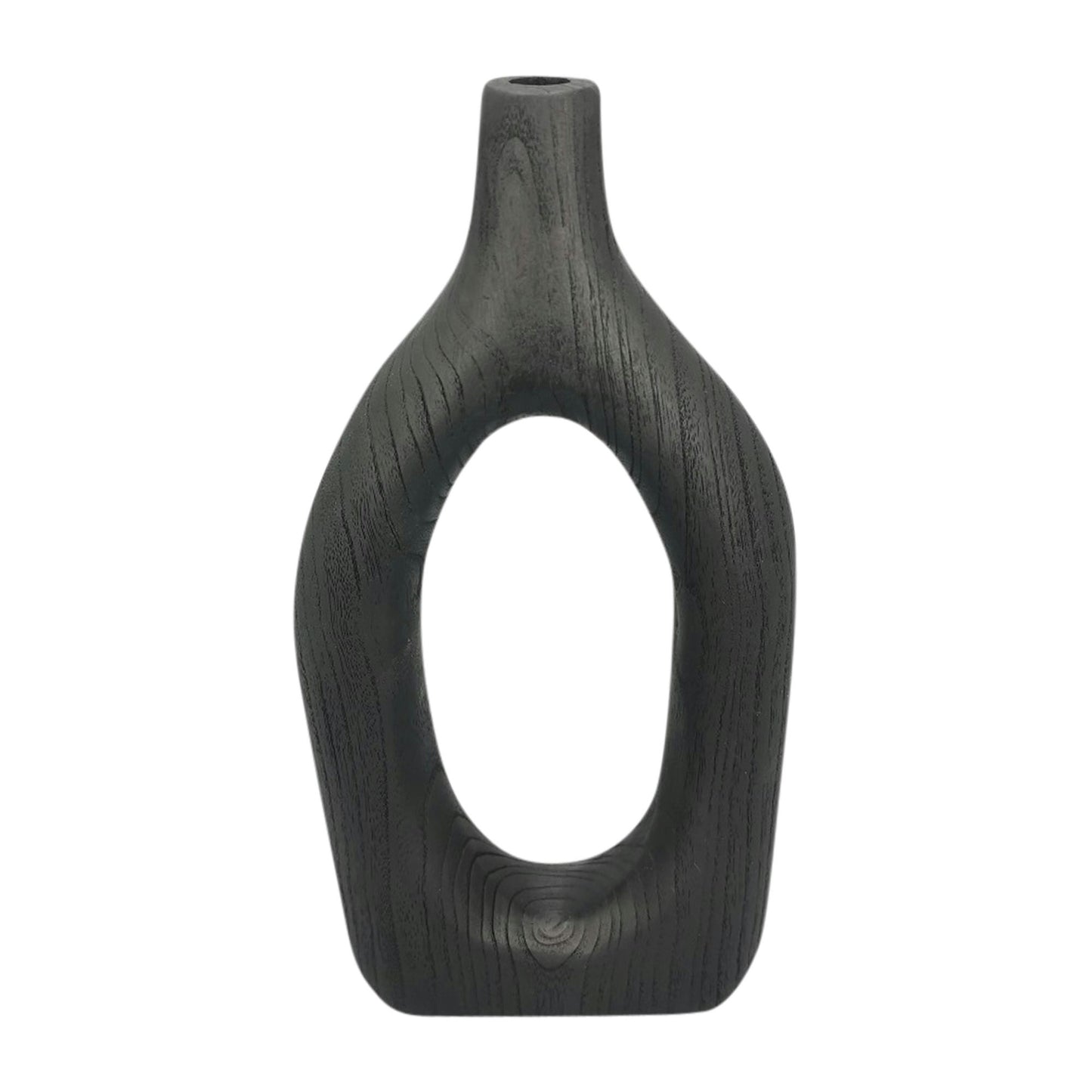 Wood, 14"h Cut-out Vase, Black