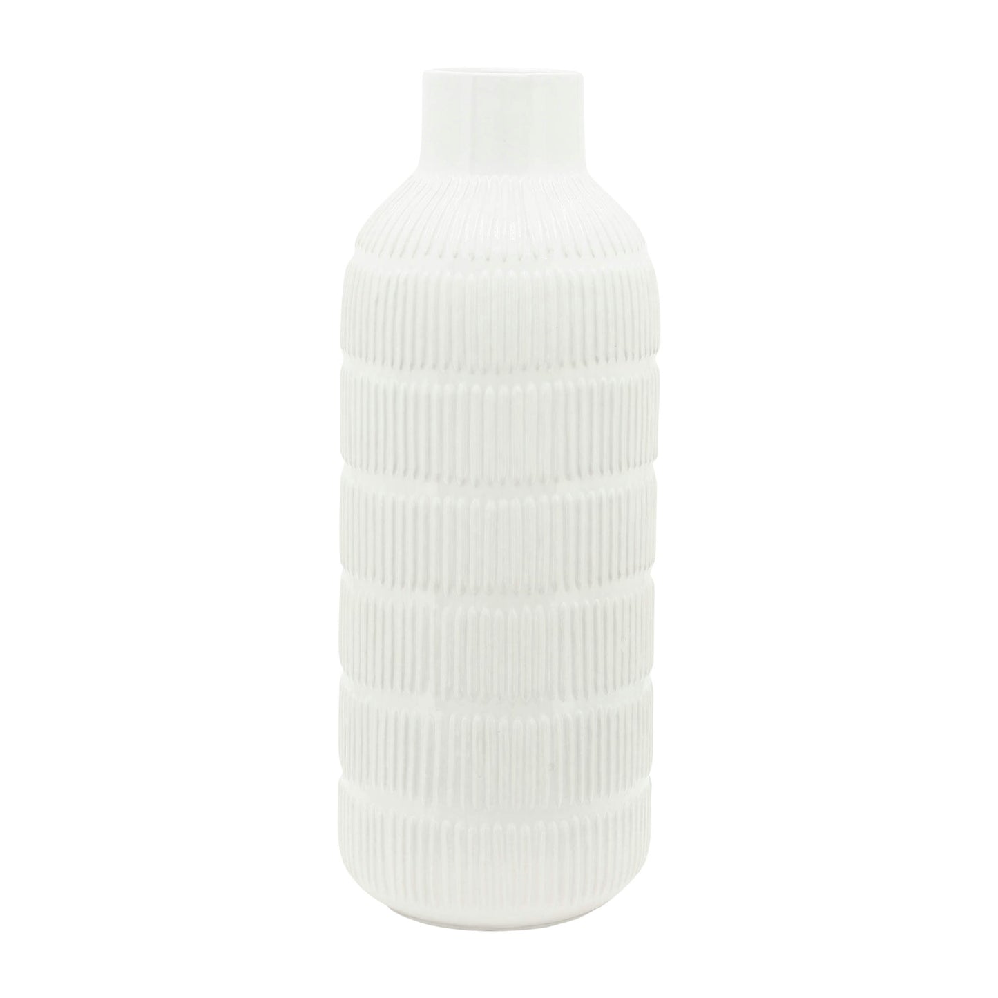 Cer,21",pearl Stripe Vase,white