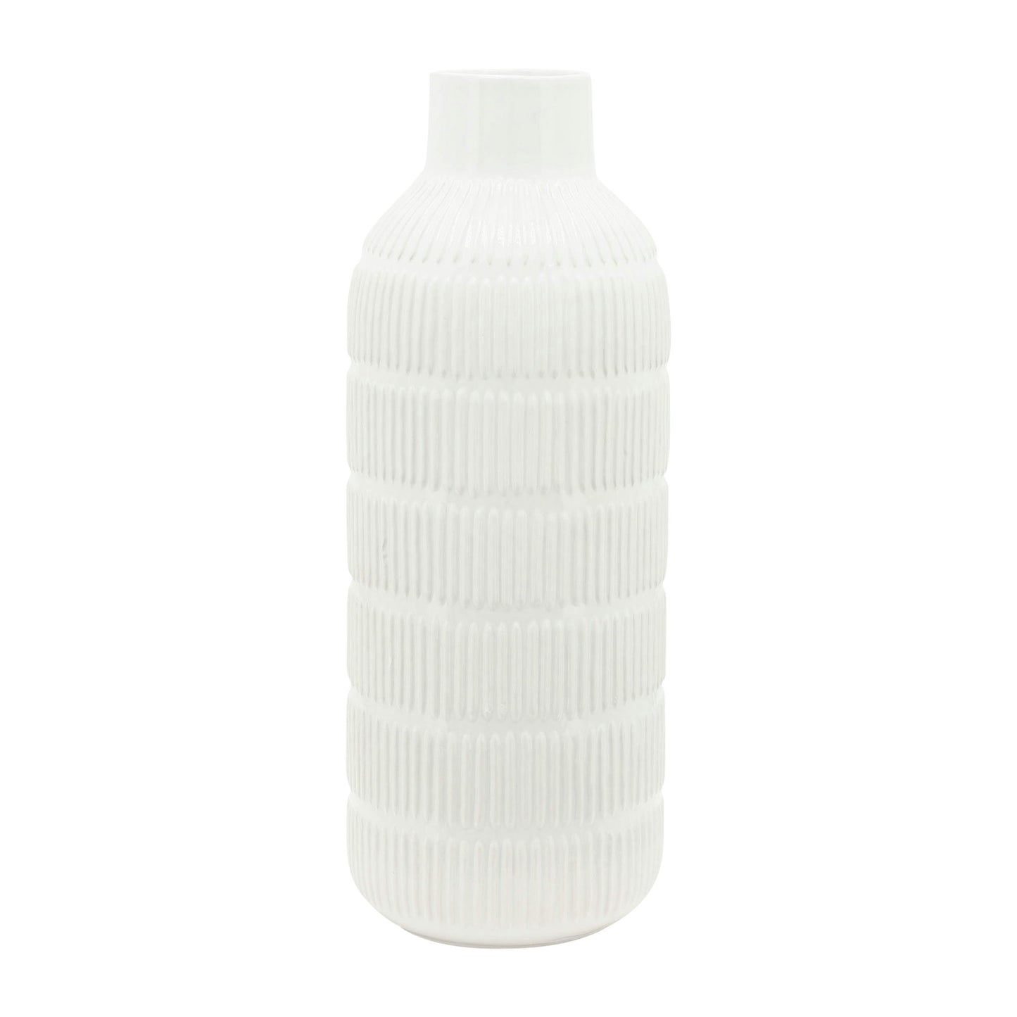 Cer,21",pearl Stripe Vase,white