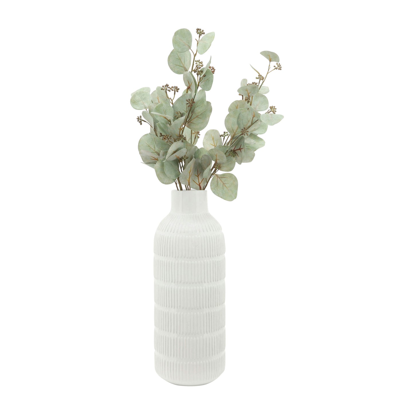 Cer,21",pearl Stripe Vase,white