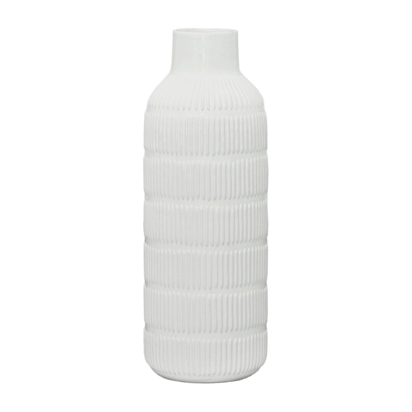 Cer,17",pearl Stripe Vase,white