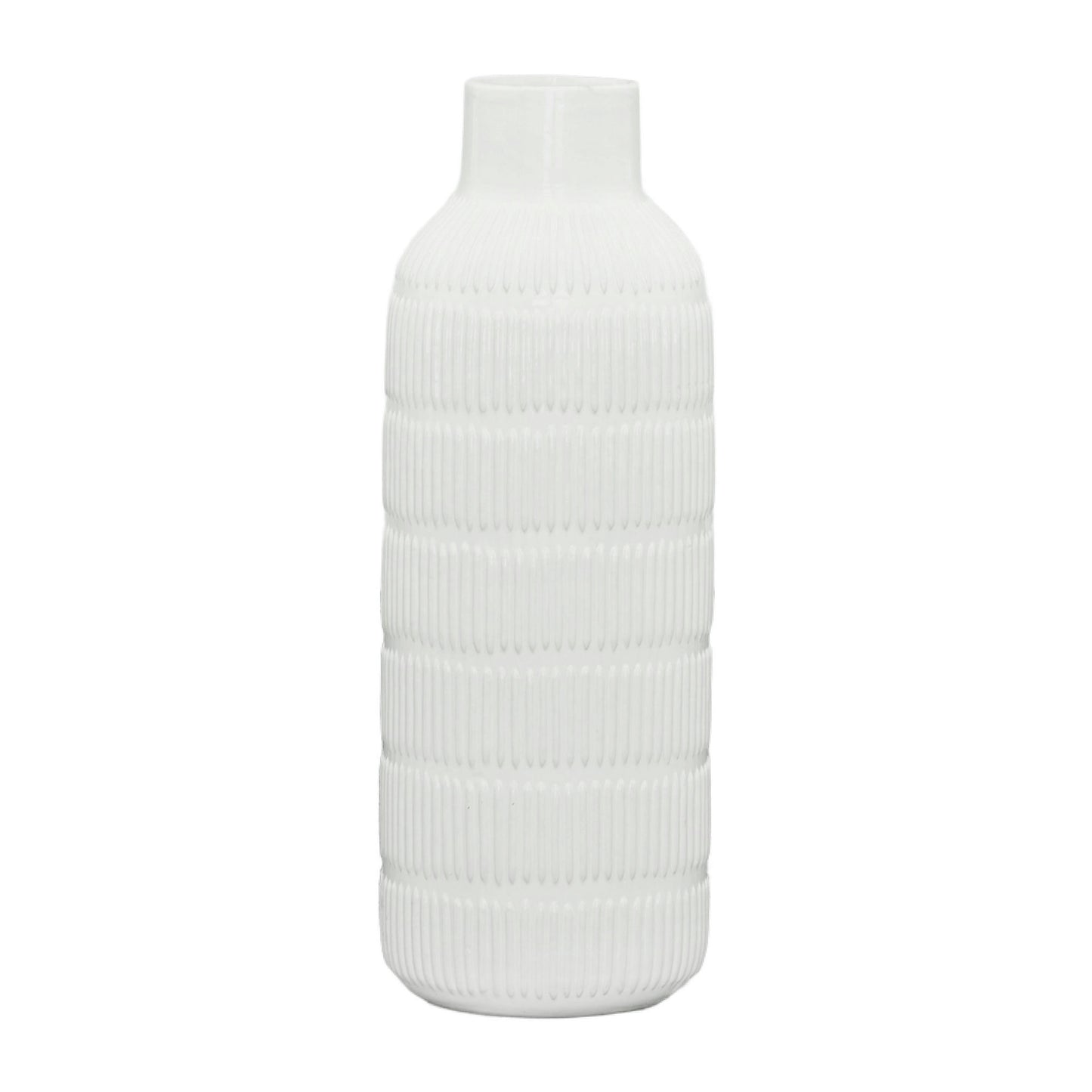 Cer,17",pearl Stripe Vase,white