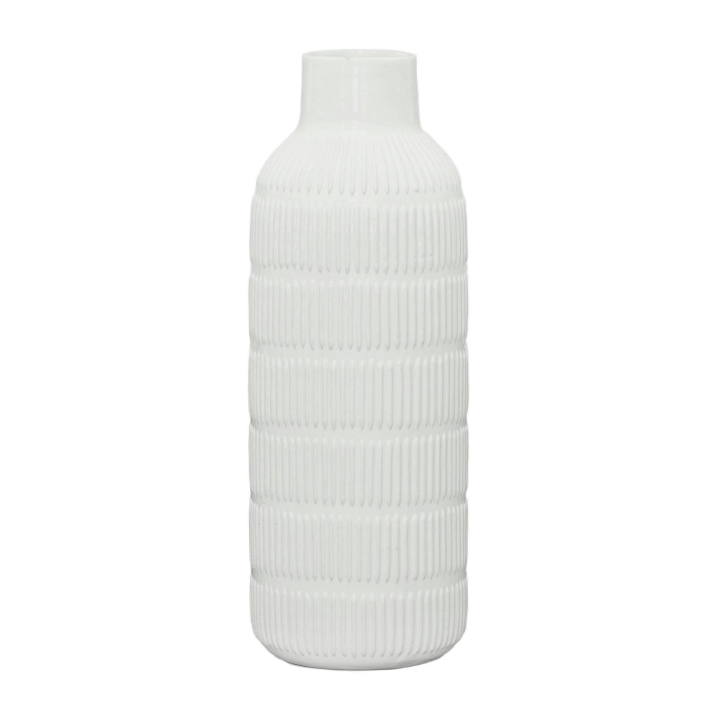 Cer,17",pearl Stripe Vase,white