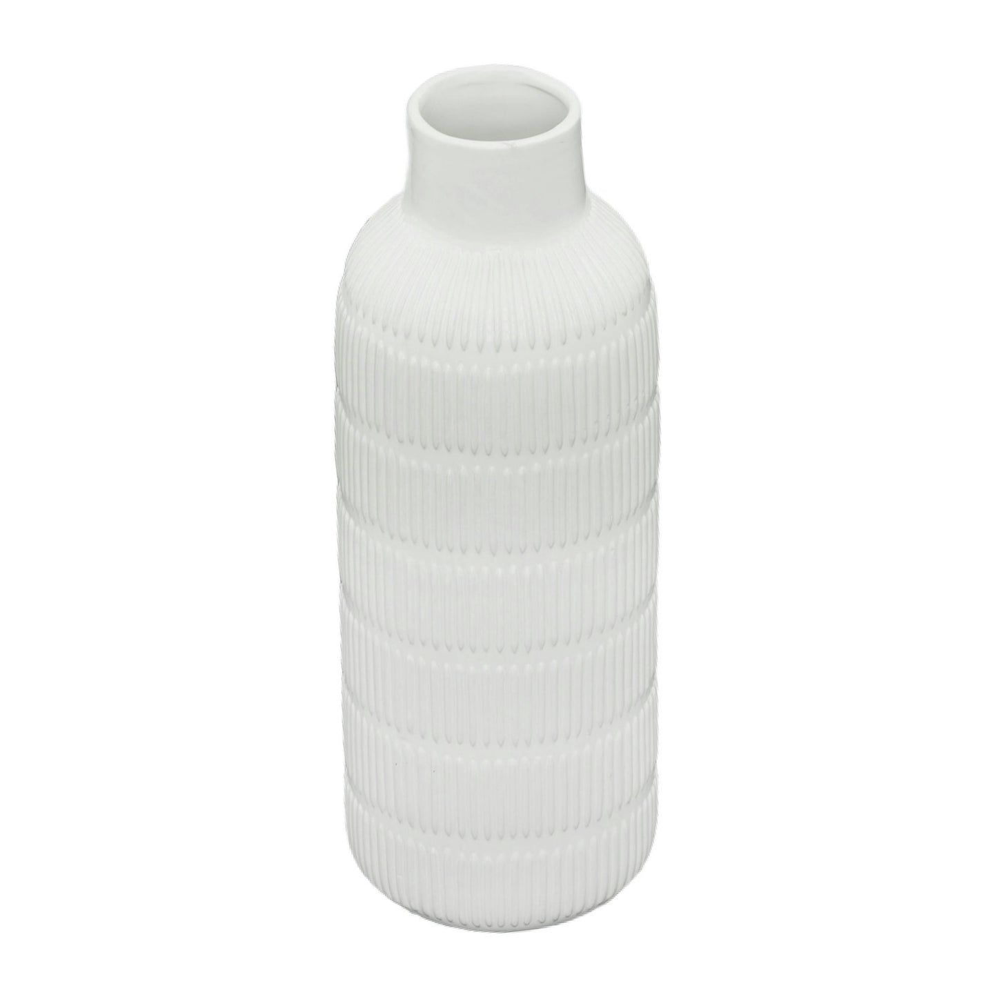 Cer,17",pearl Stripe Vase,white