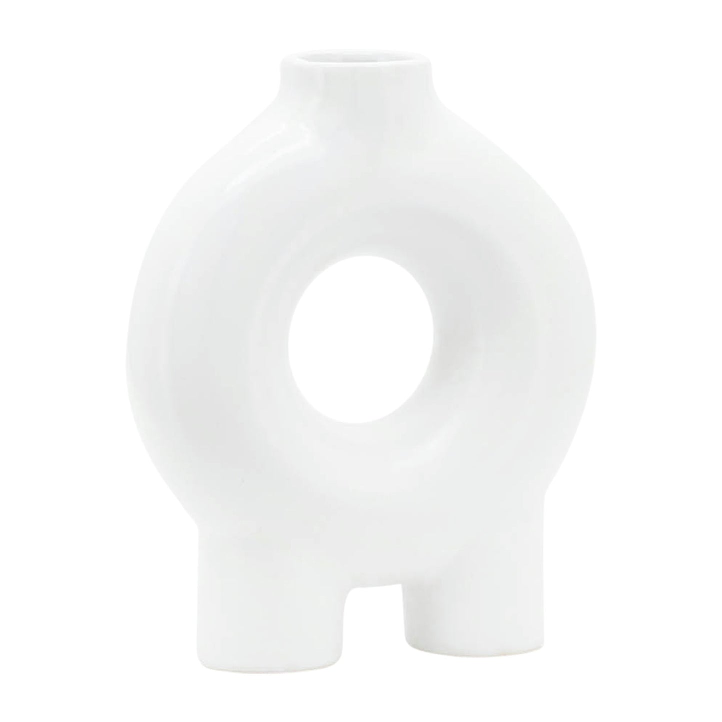 Cer,7",donut Footed Vase,white
