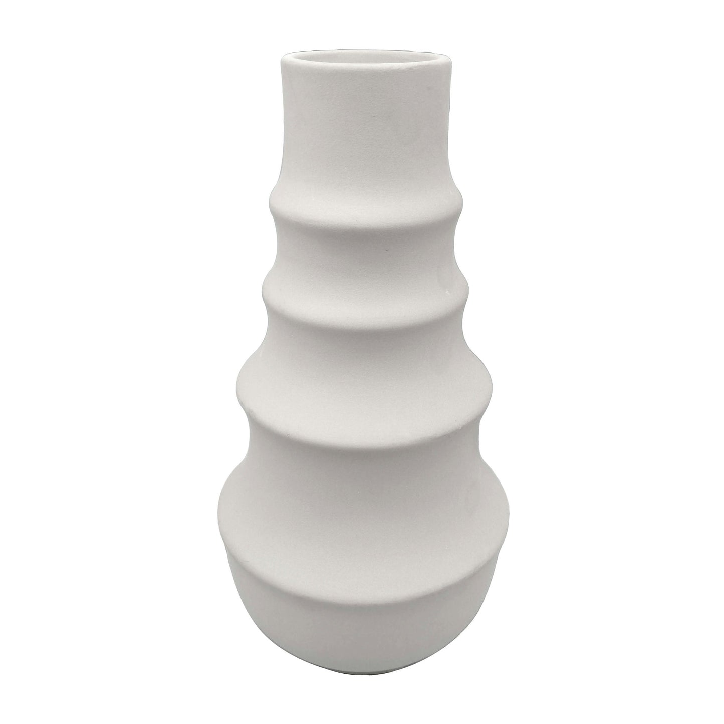 Cer,11",ring Pattern Vase,white