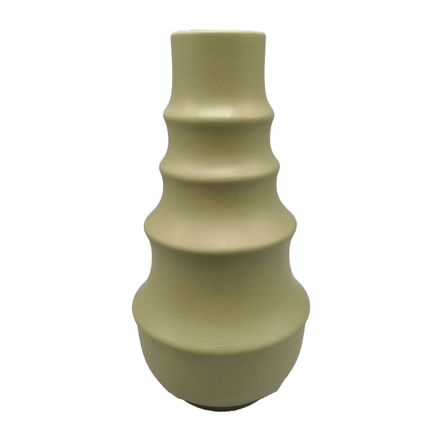 Cer,11",ring Pattern Vase,olive