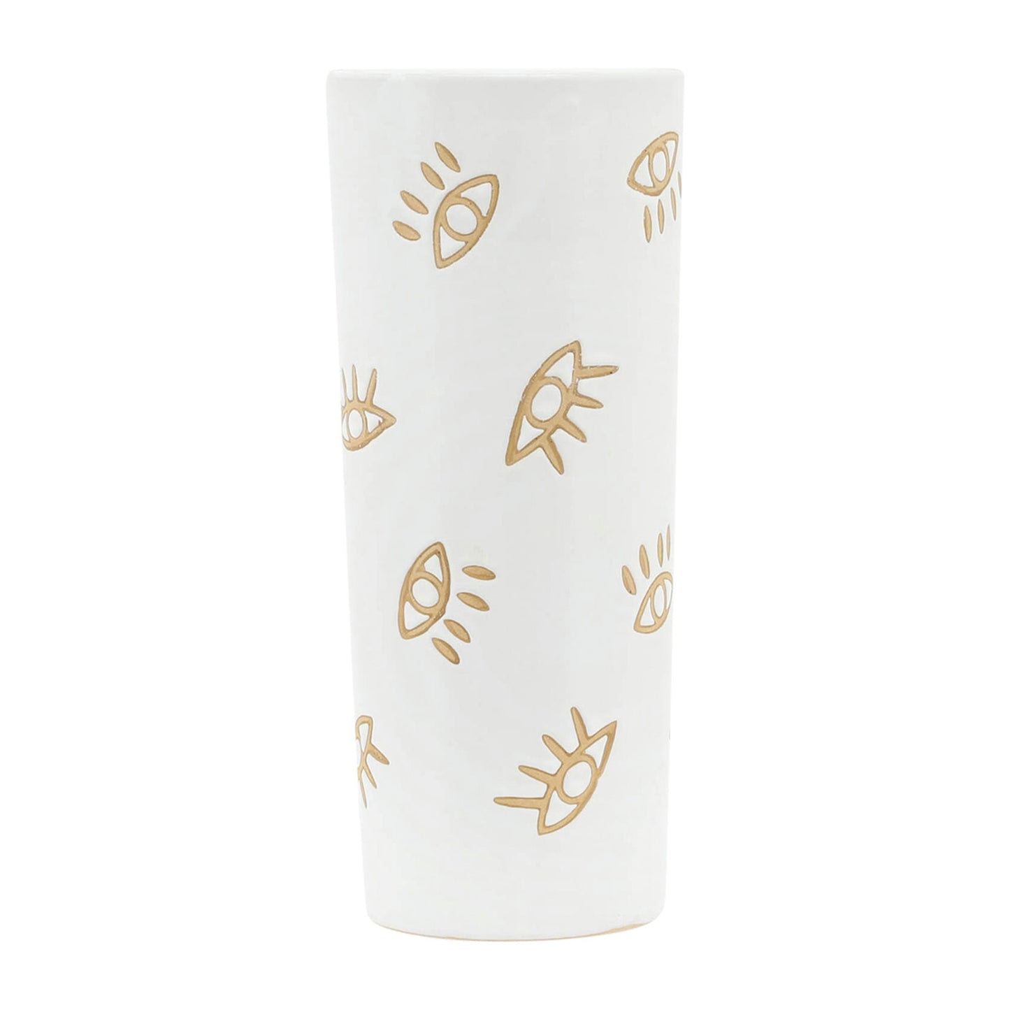 Cer,12",open Eye Print Vase,white/gold