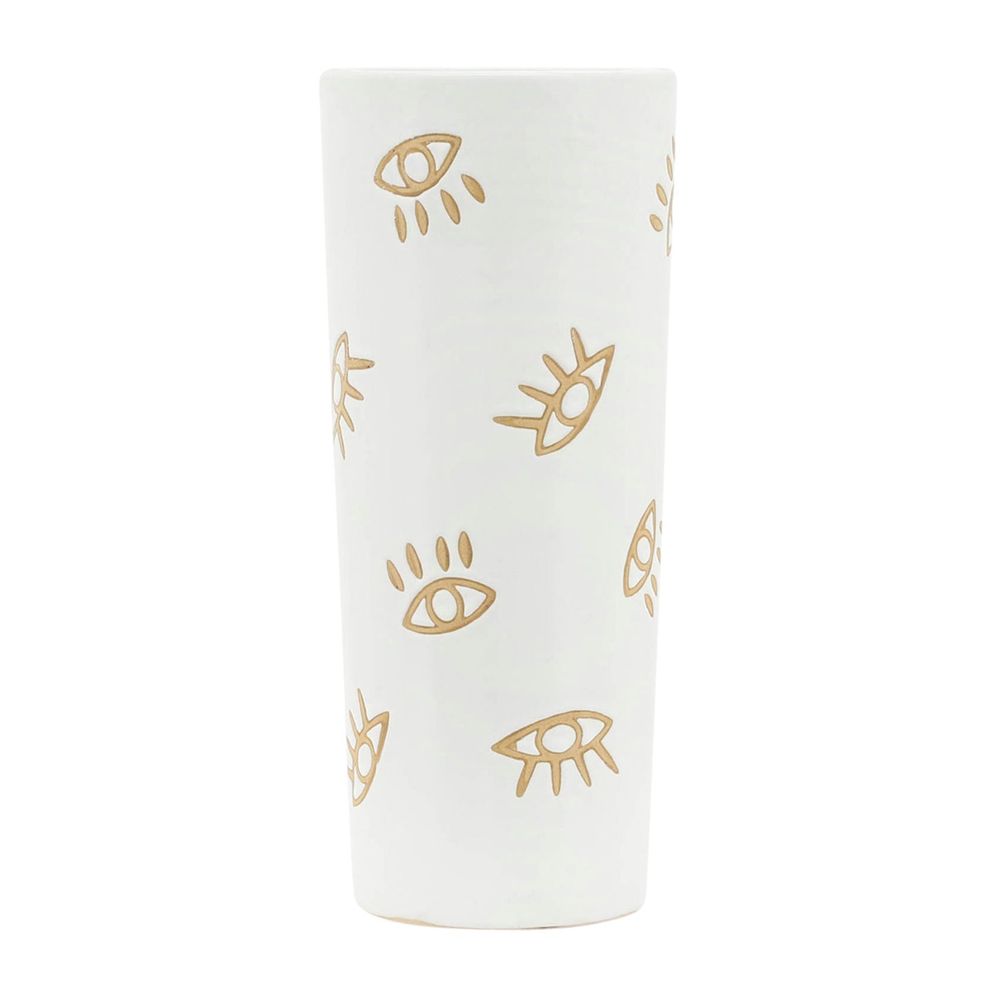 Cer,12",open Eye Print Vase,white/gold