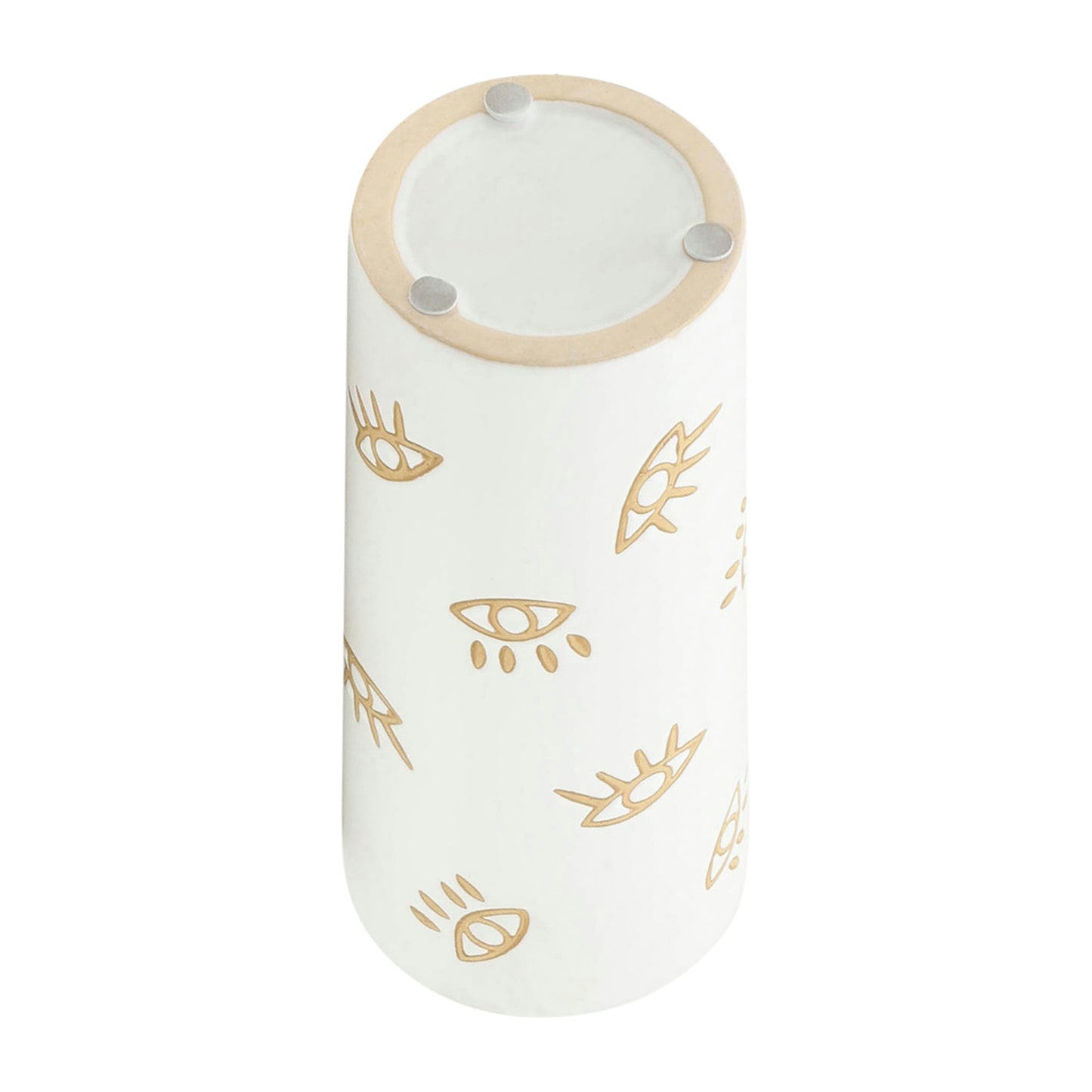 Cer,12",open Eye Print Vase,white/gold