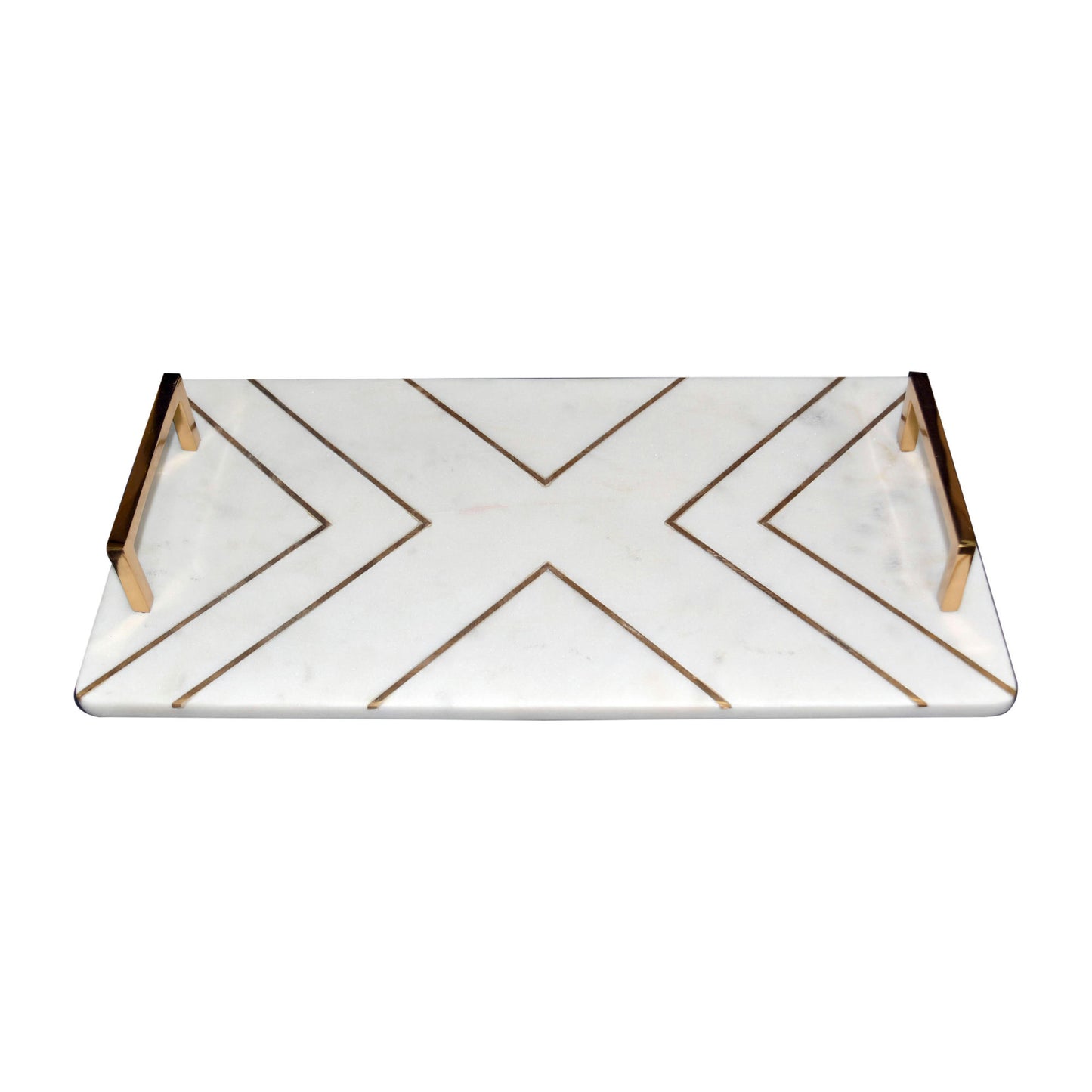 Marble,2"h,tray W/handles,white/gold