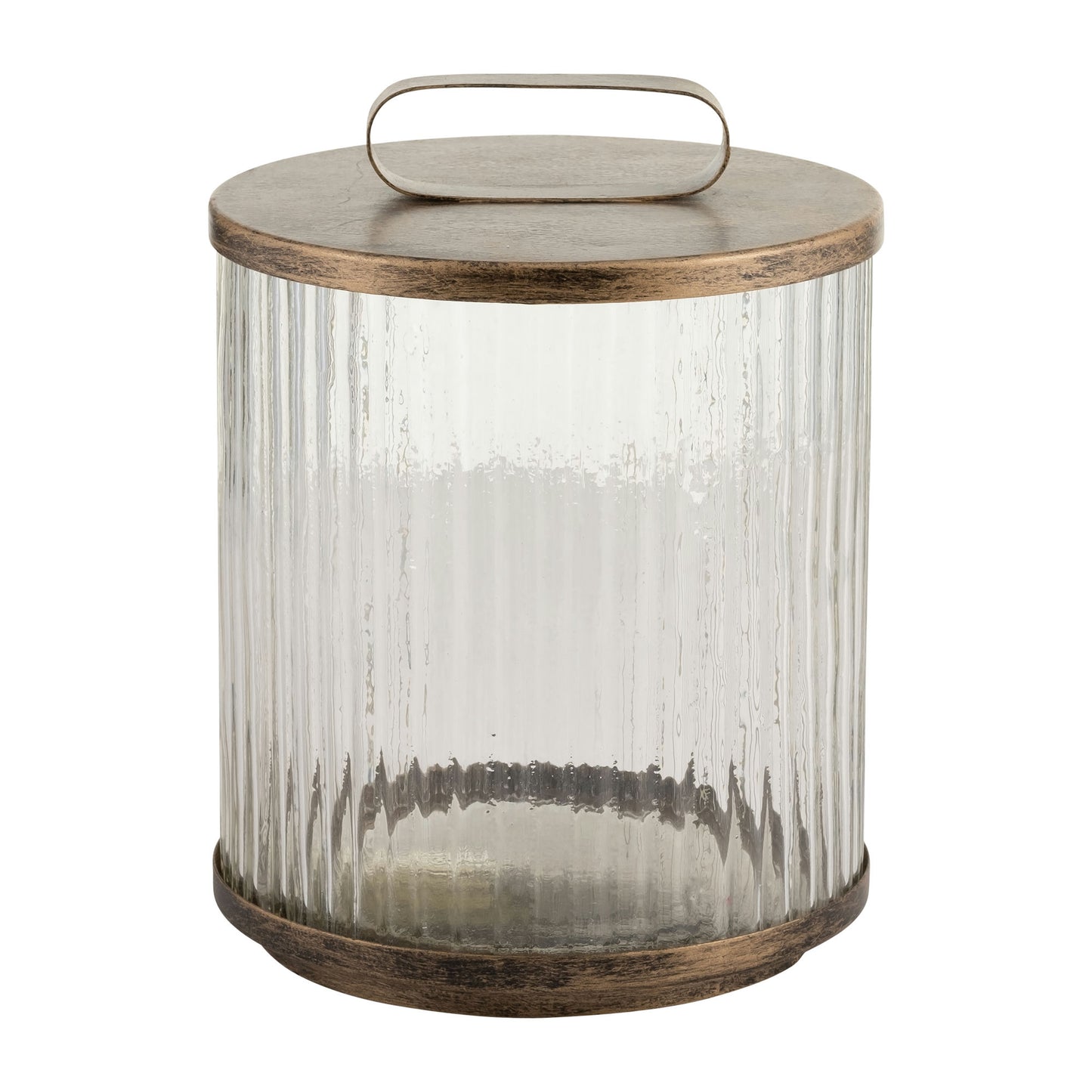 Glass,10",round Box W/top Handle, Brass