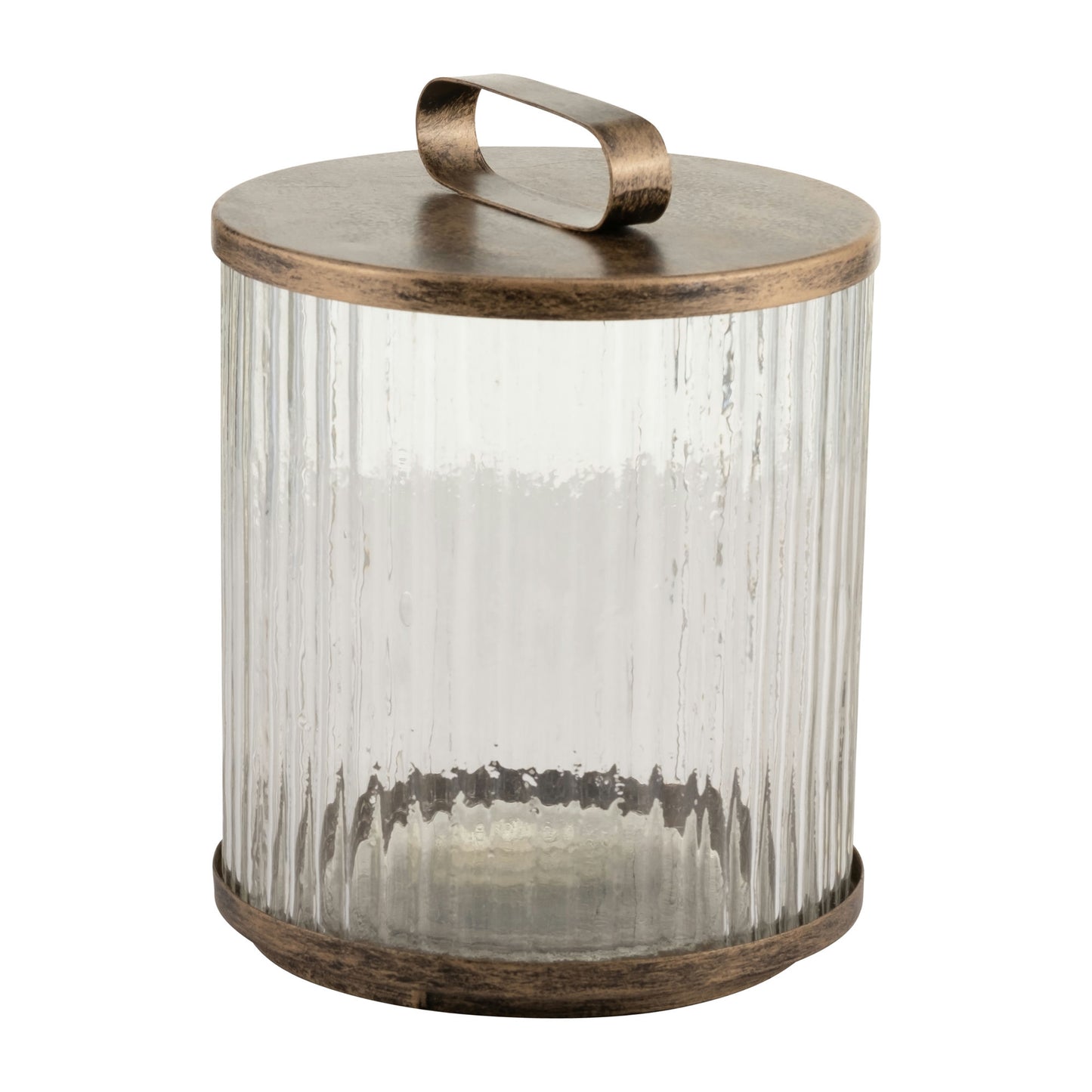 Glass,10",round Box W/top Handle, Brass