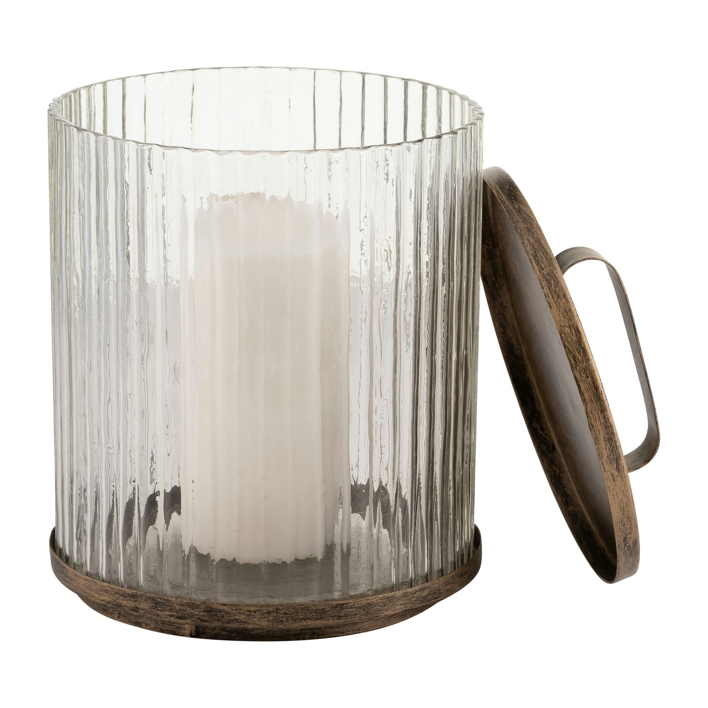 Glass,10",round Box W/top Handle, Brass