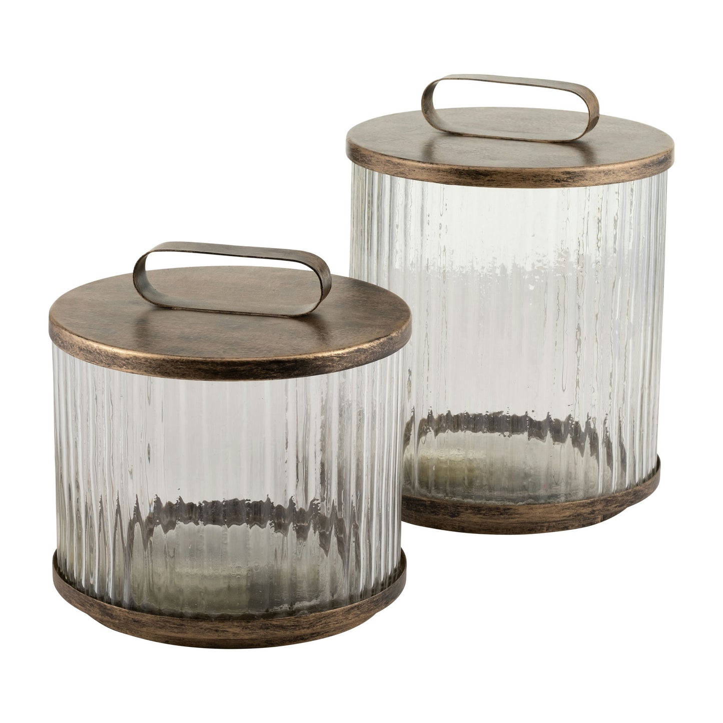 Glass,10",round Box W/top Handle, Brass