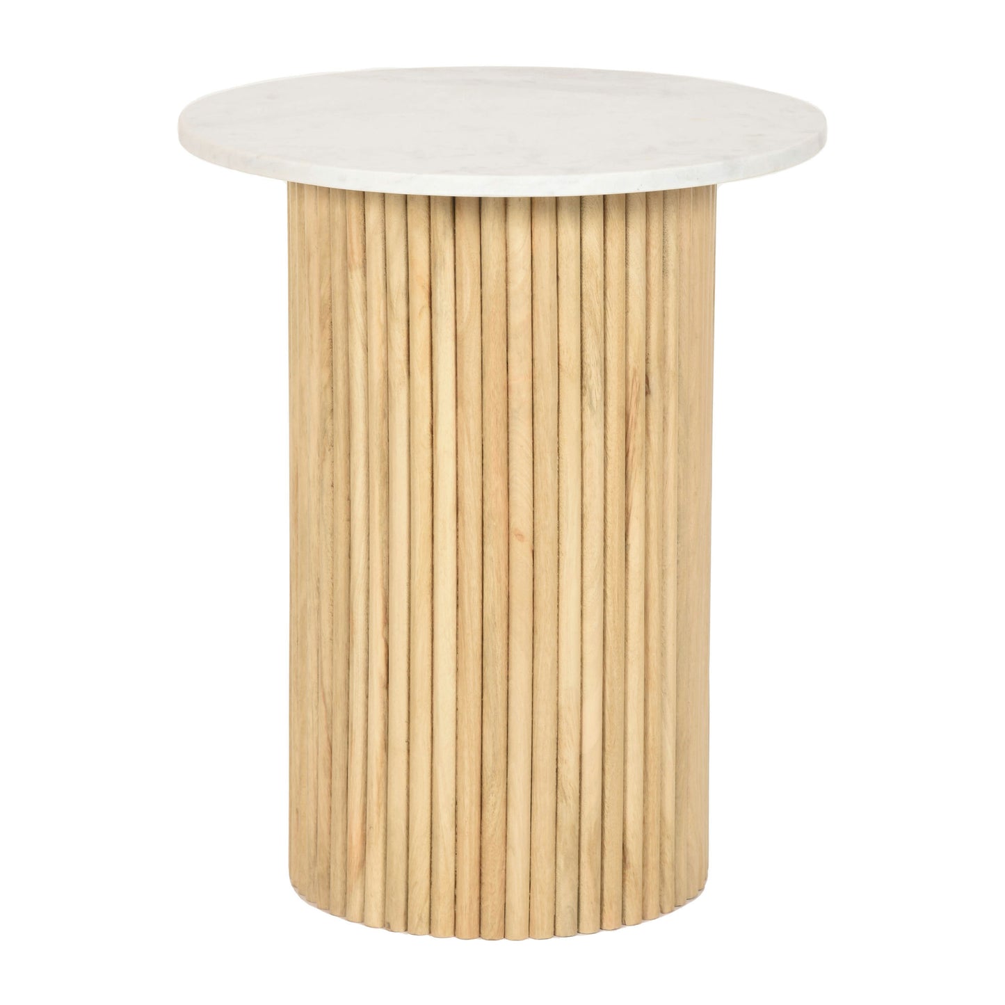 Wood/marble, 22"h Reeded, Side Table, Natural/whit