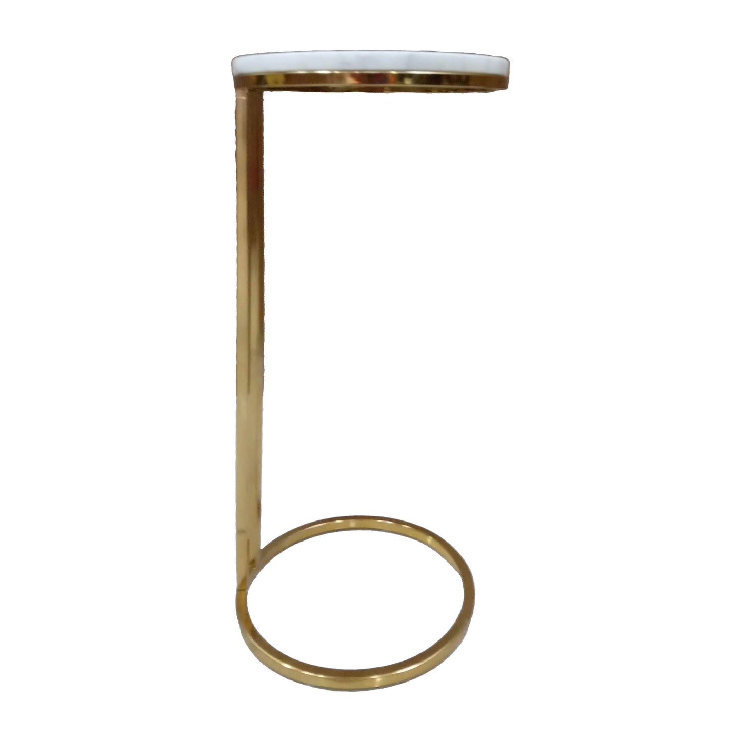 Metal/marble, 10"dx24"h Drink Table, White/gold