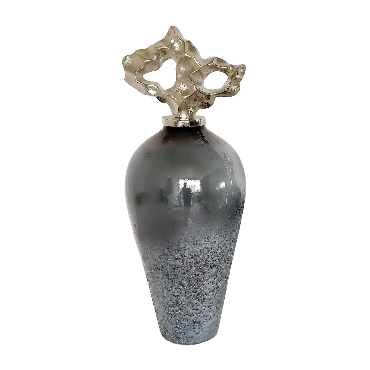 Metal, 18" Vase W/ Textured Lid, Gray/silver