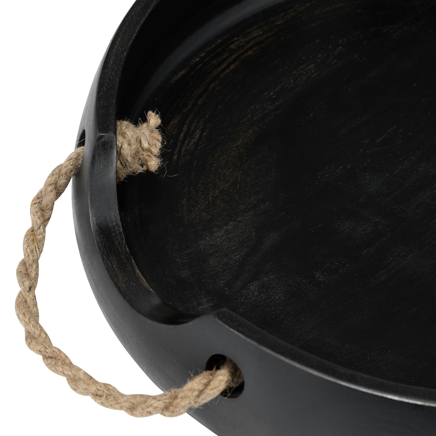 Wood, S/2 12/15" Round Trays W/ Rope Handles, Blac