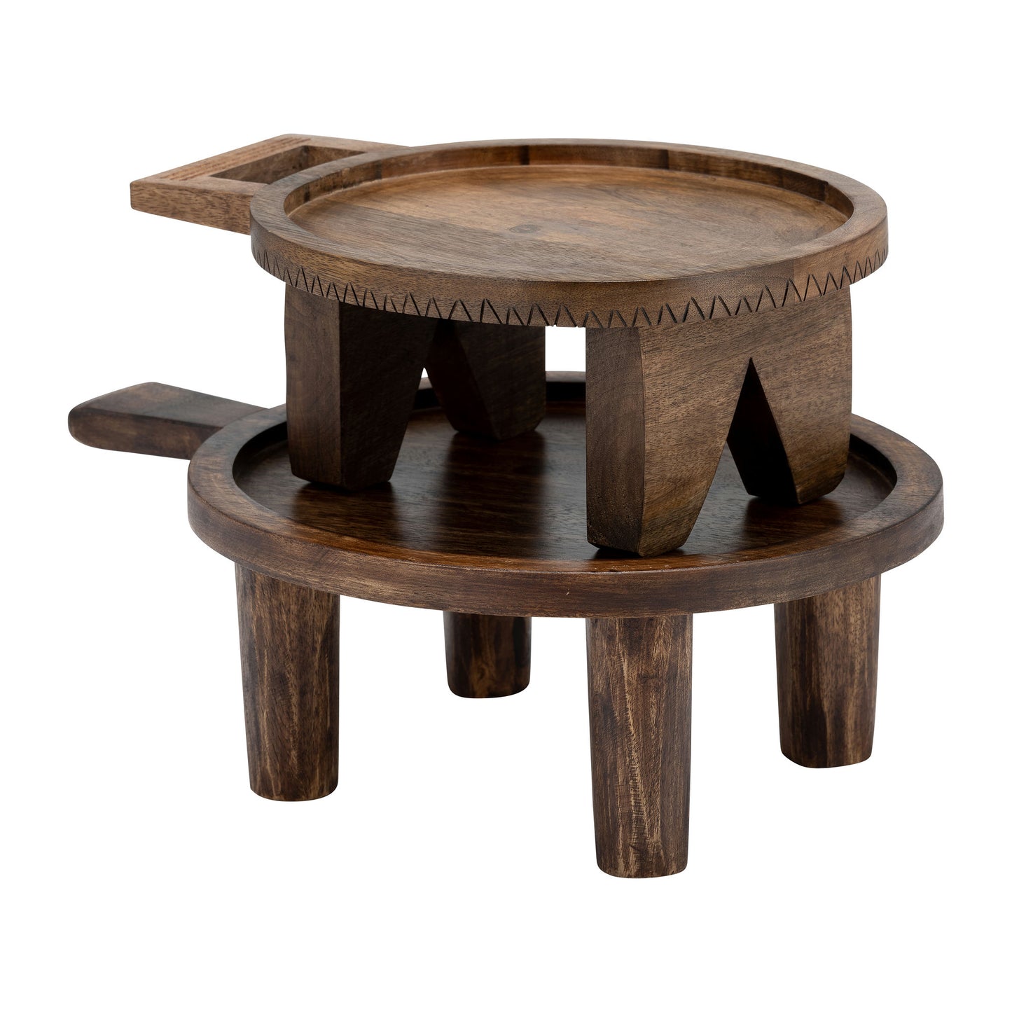 Wood, S/2 12/15" Round Risers W/ Handle, Brown