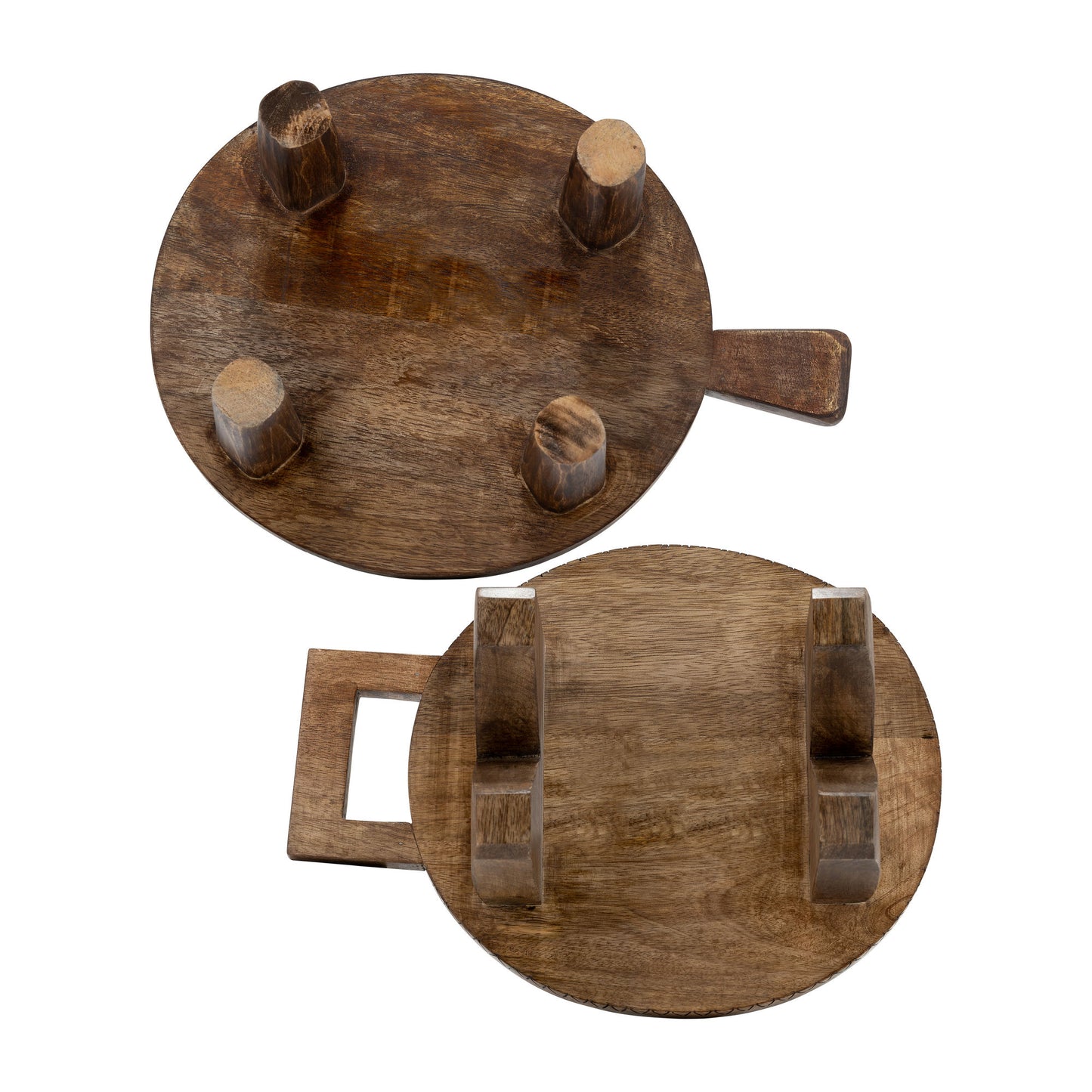 Wood, S/2 12/15" Round Risers W/ Handle, Brown