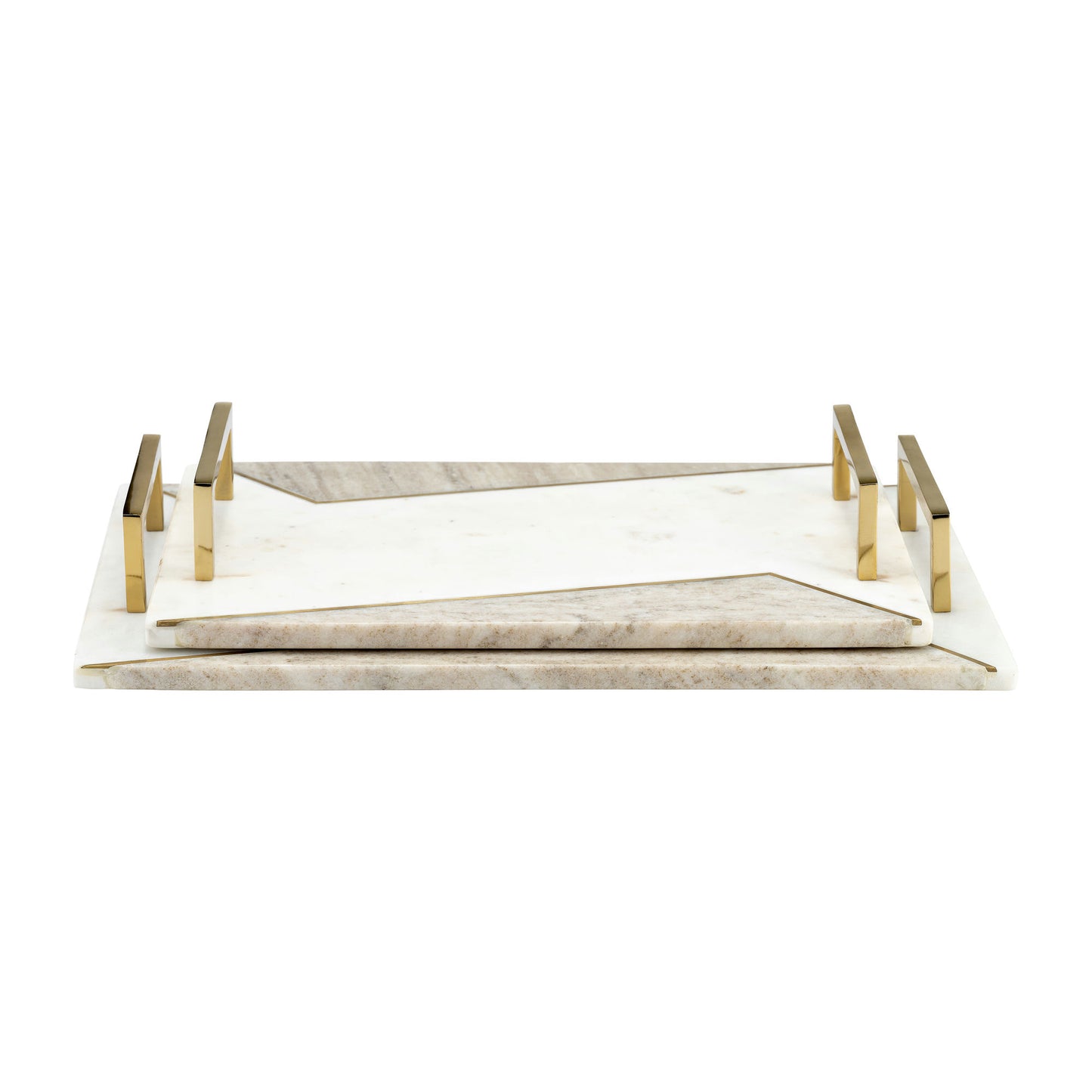 Marble, S/2 15/18"l 2-tone Trays W/ Handle, White