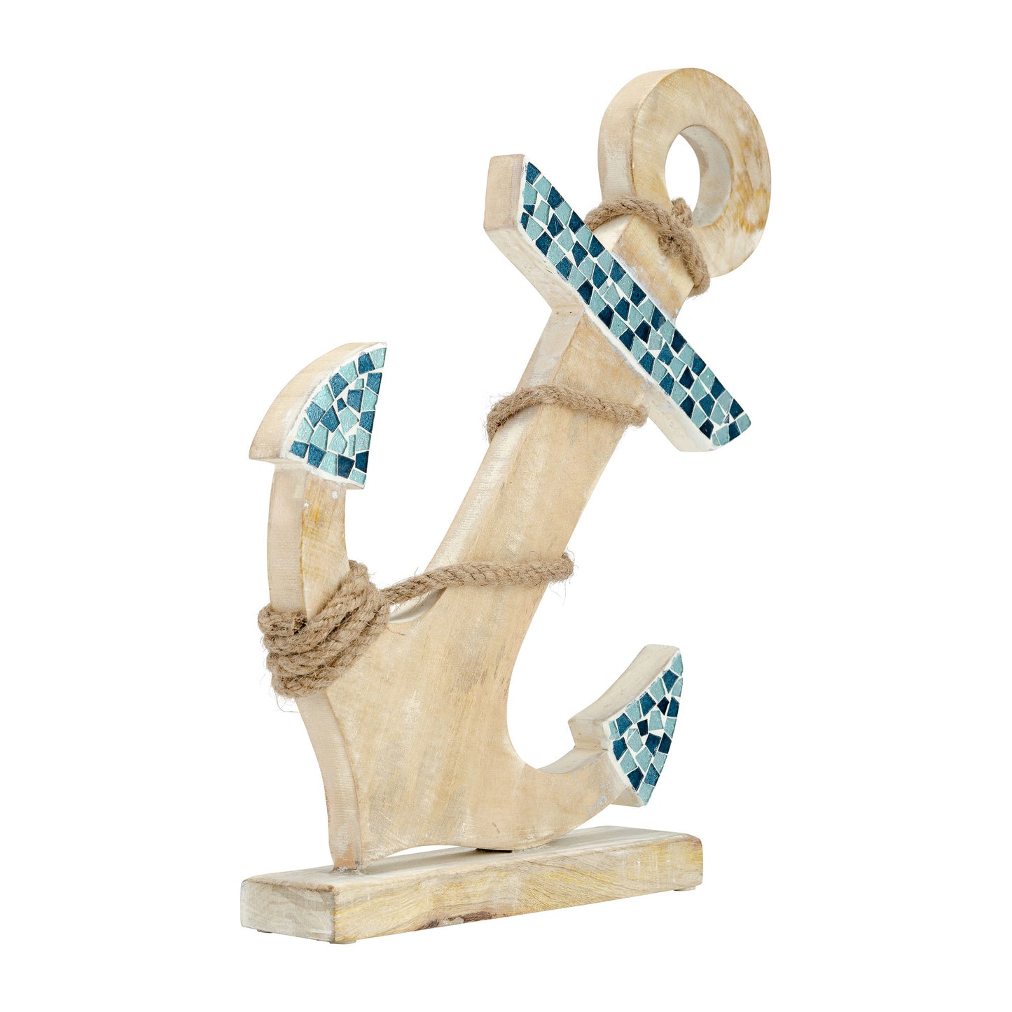 Wood, 18"h Anchor W/ Mosaic Blue/brown