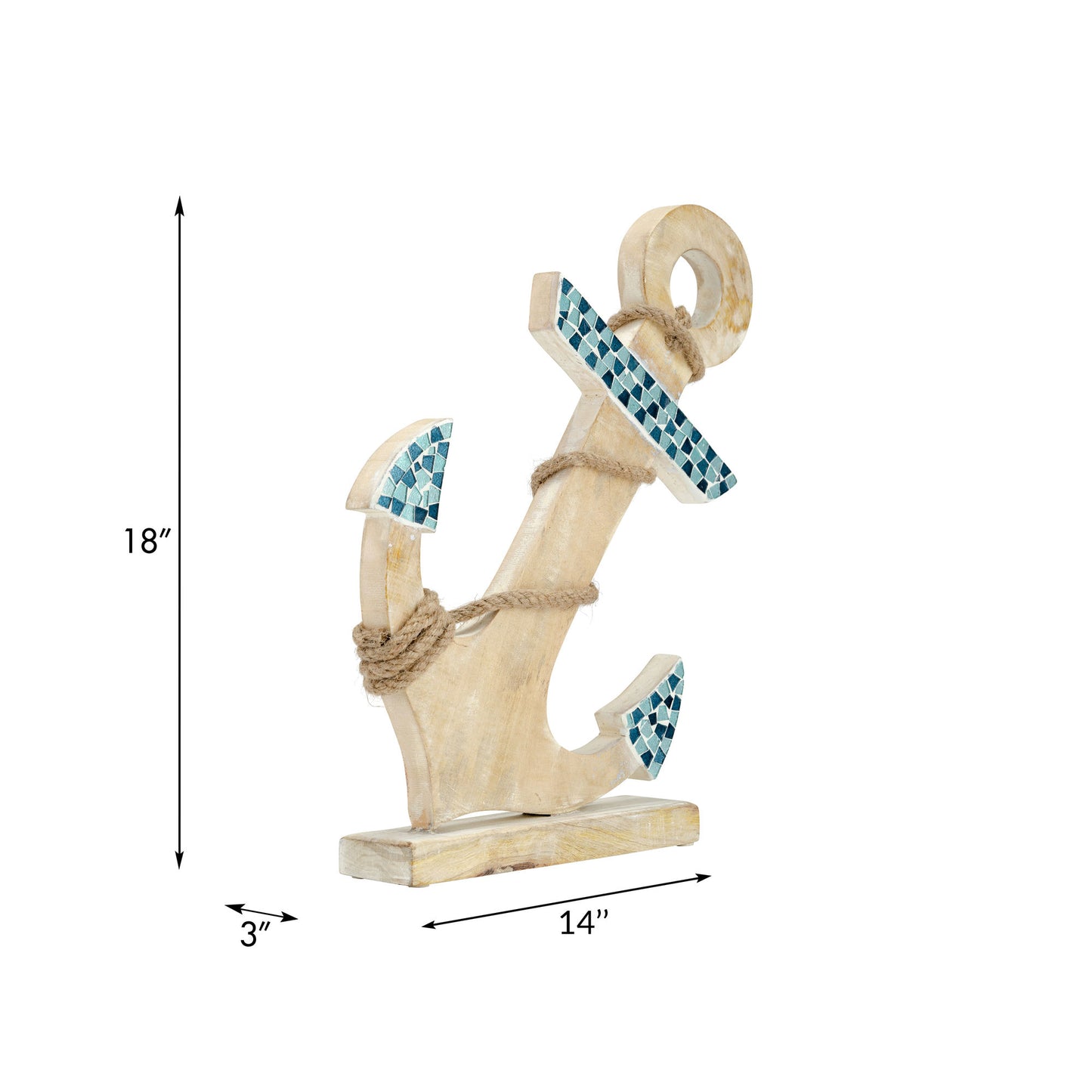 Wood, 18"h Anchor W/ Mosaic Blue/brown