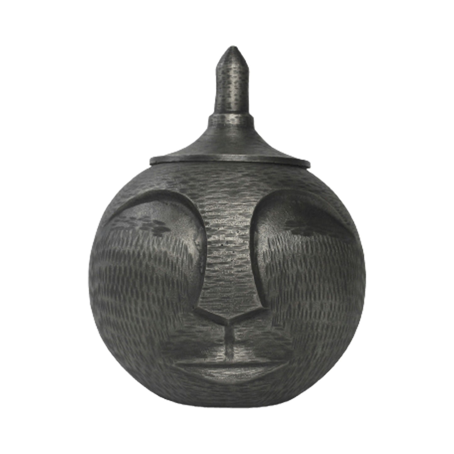Metal, 13" Face Jar With Lid, Gunmetal