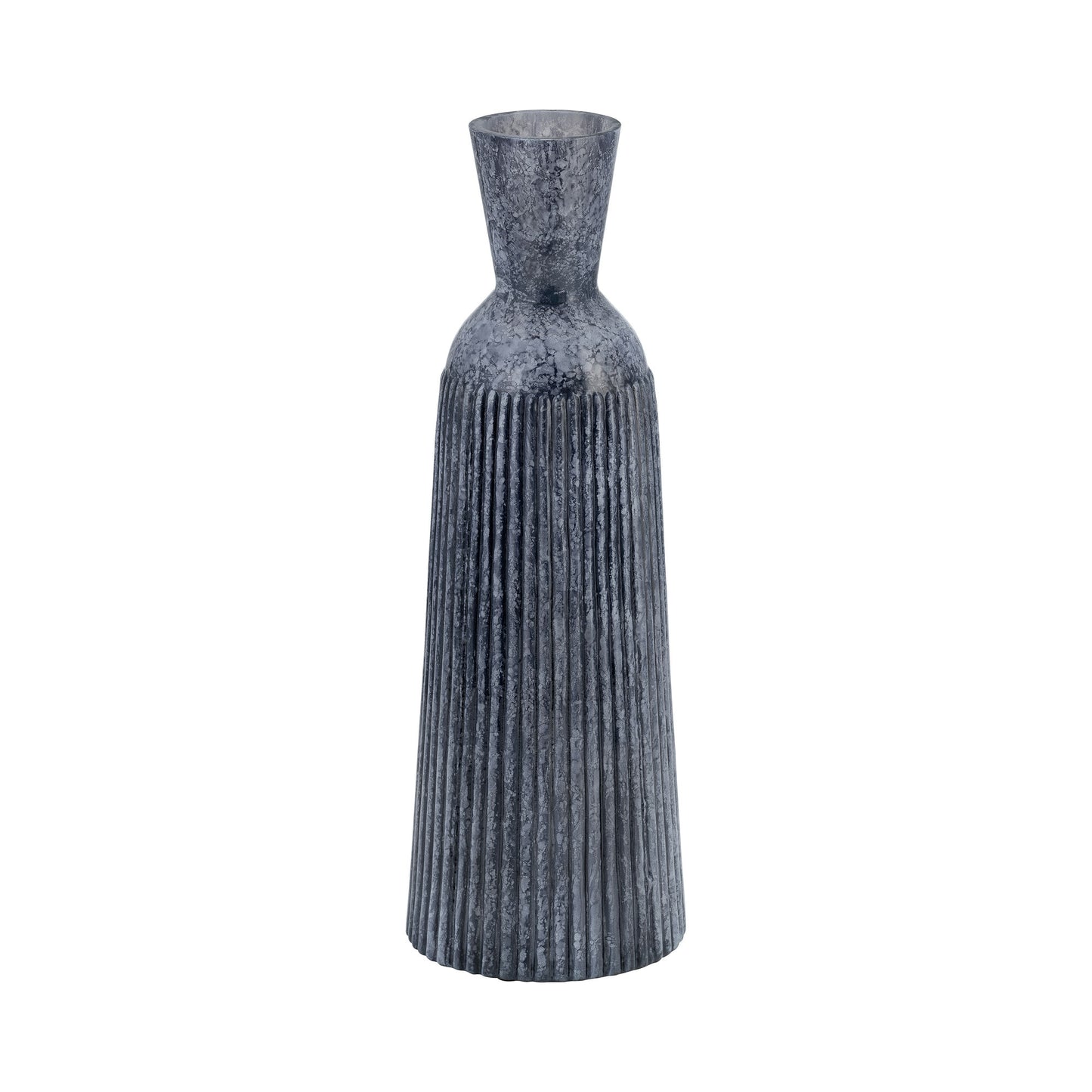16", Grooved Glass Vase, Blue