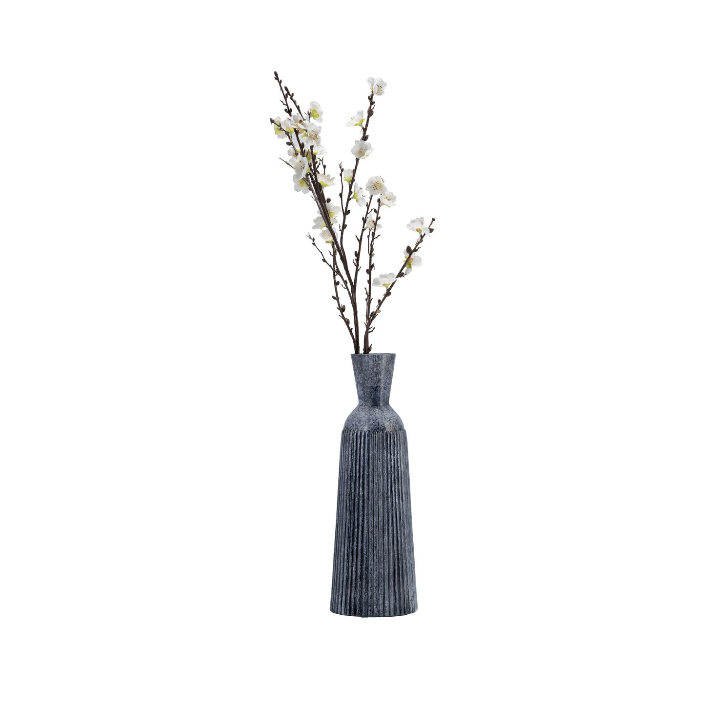 16", Grooved Glass Vase, Blue