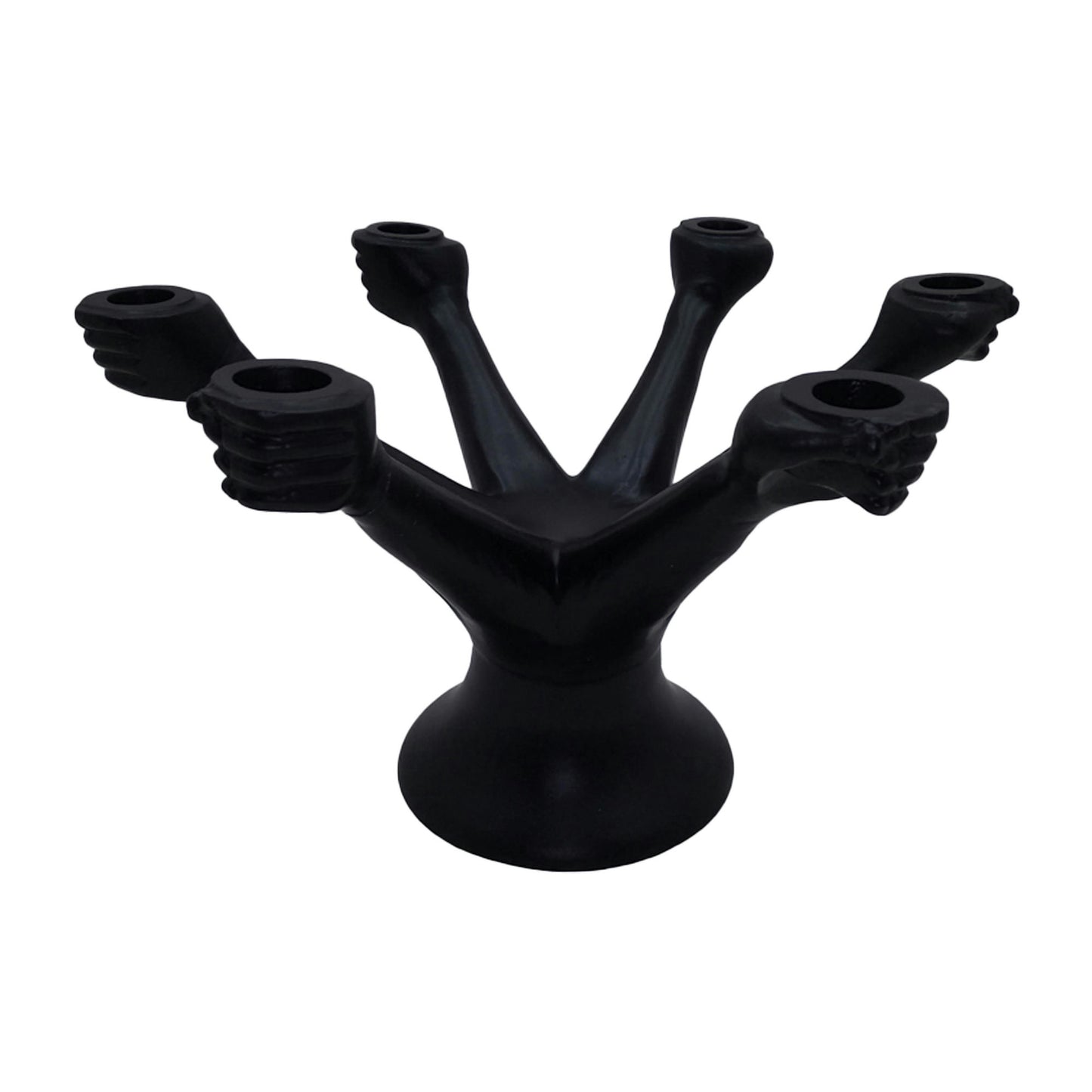 Metal,13"d,hands Holding Taper Candelabra,black