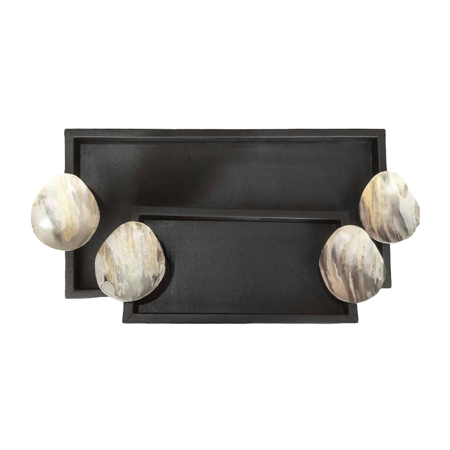 S/2 12/18"l, Leather Trays, W/antique Grain, Black