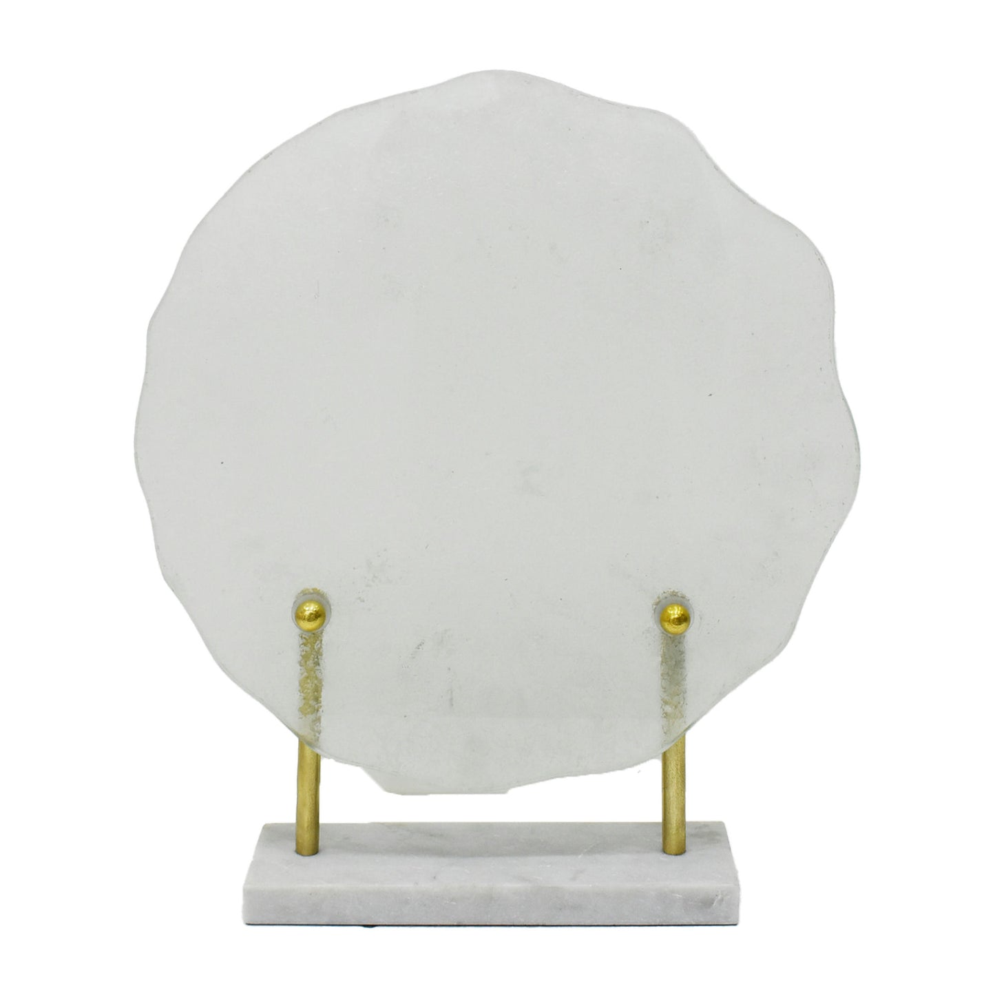 Metal,21"h,speckled Glass Disc On Marble Stand,whi
