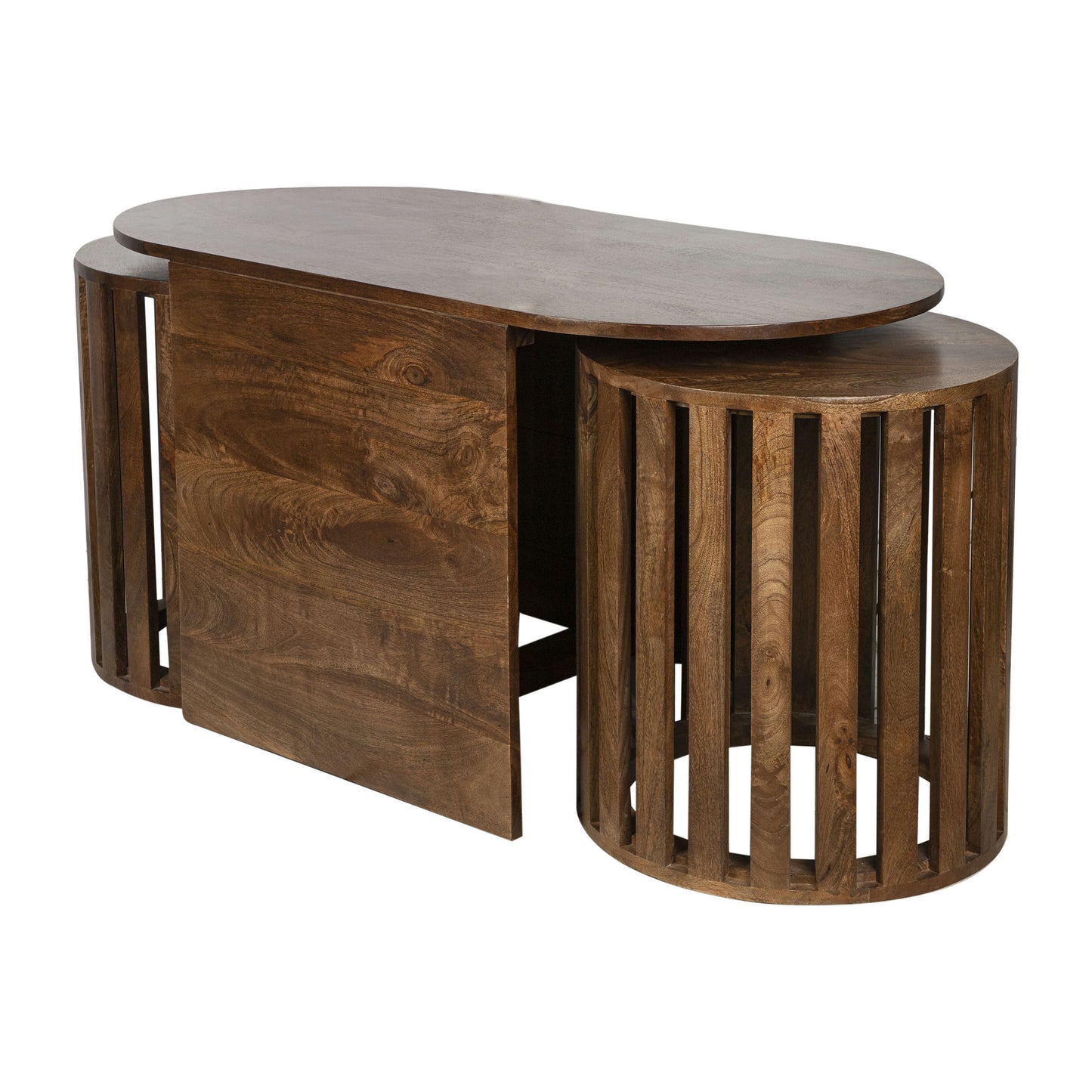 Wood, S/3 18x20/43x22" Table & Stool Set, Brown