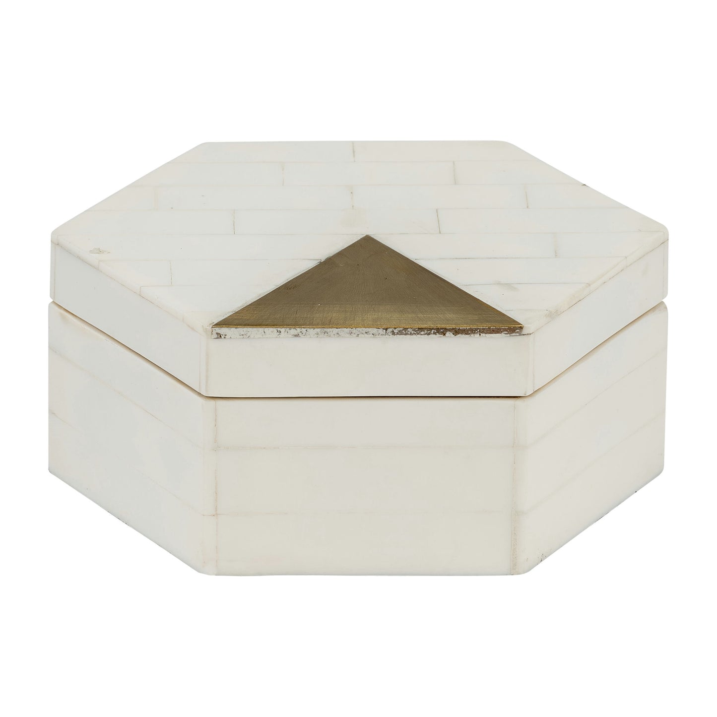 Resin, S/2 5/7" Hxgon Boxes W/brass Inlay, Wht/gld
