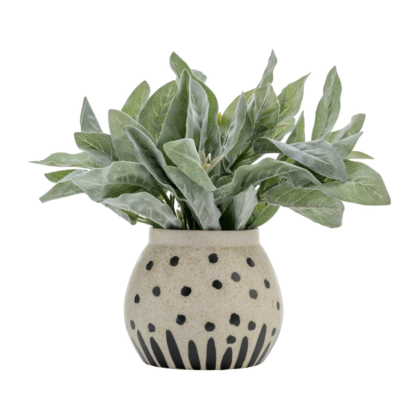 Cer, 7", Round Dotted Pot, Wht/blk