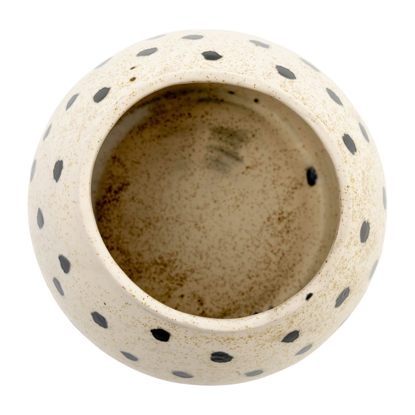 Cer, 7", Round Dotted Pot, Wht/blk