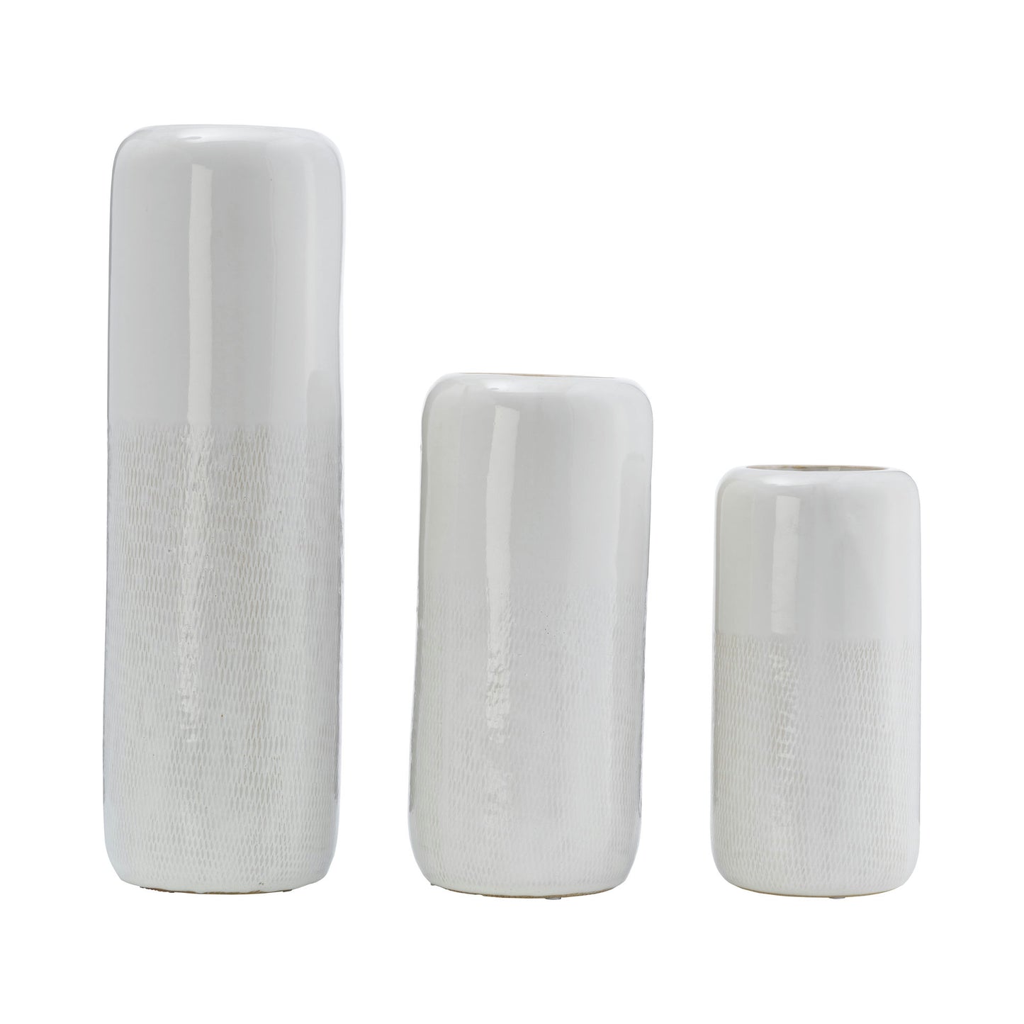 Cer, 12"h Grooved Vase, Ivory