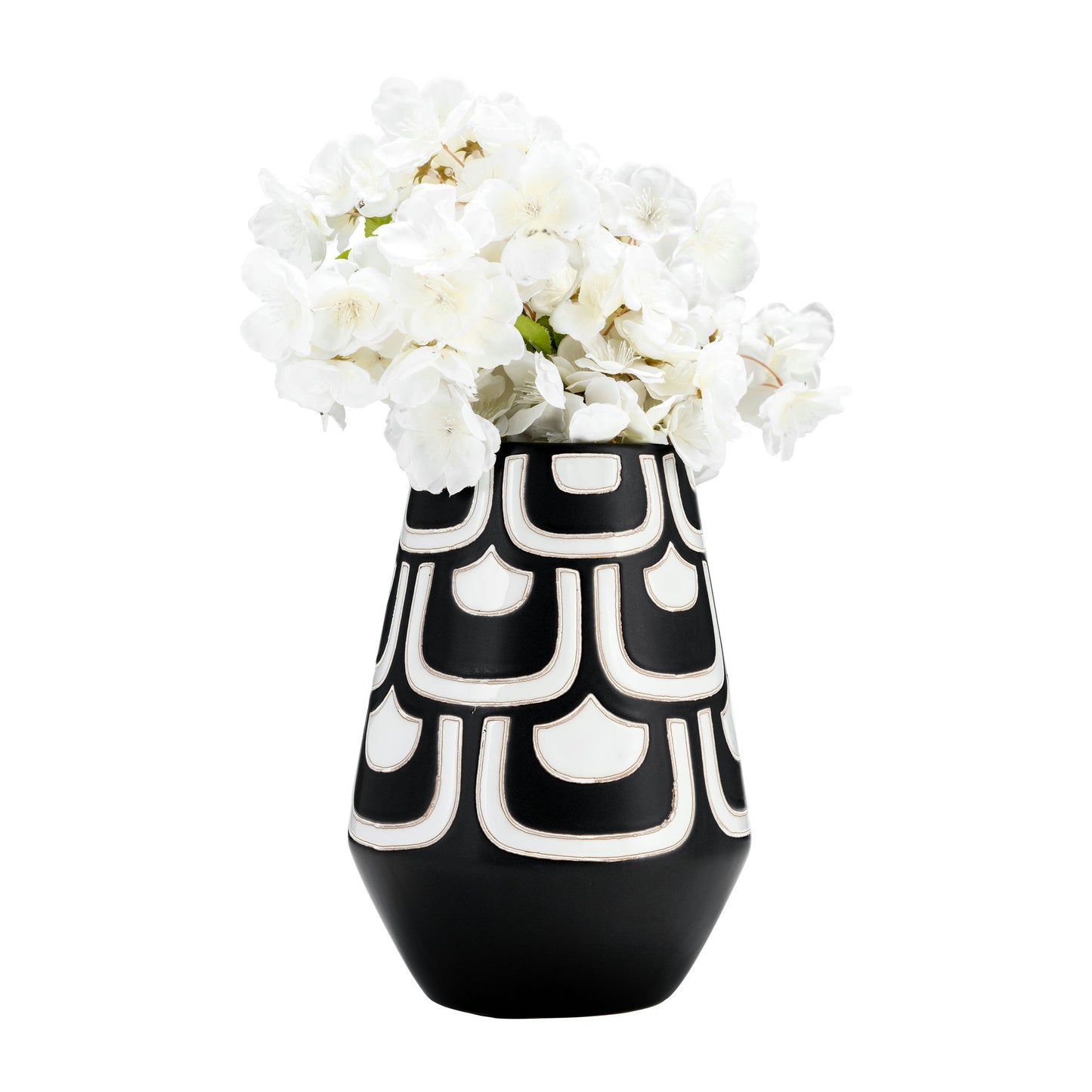 Cer, 10"h Tribal Vase, Black/white