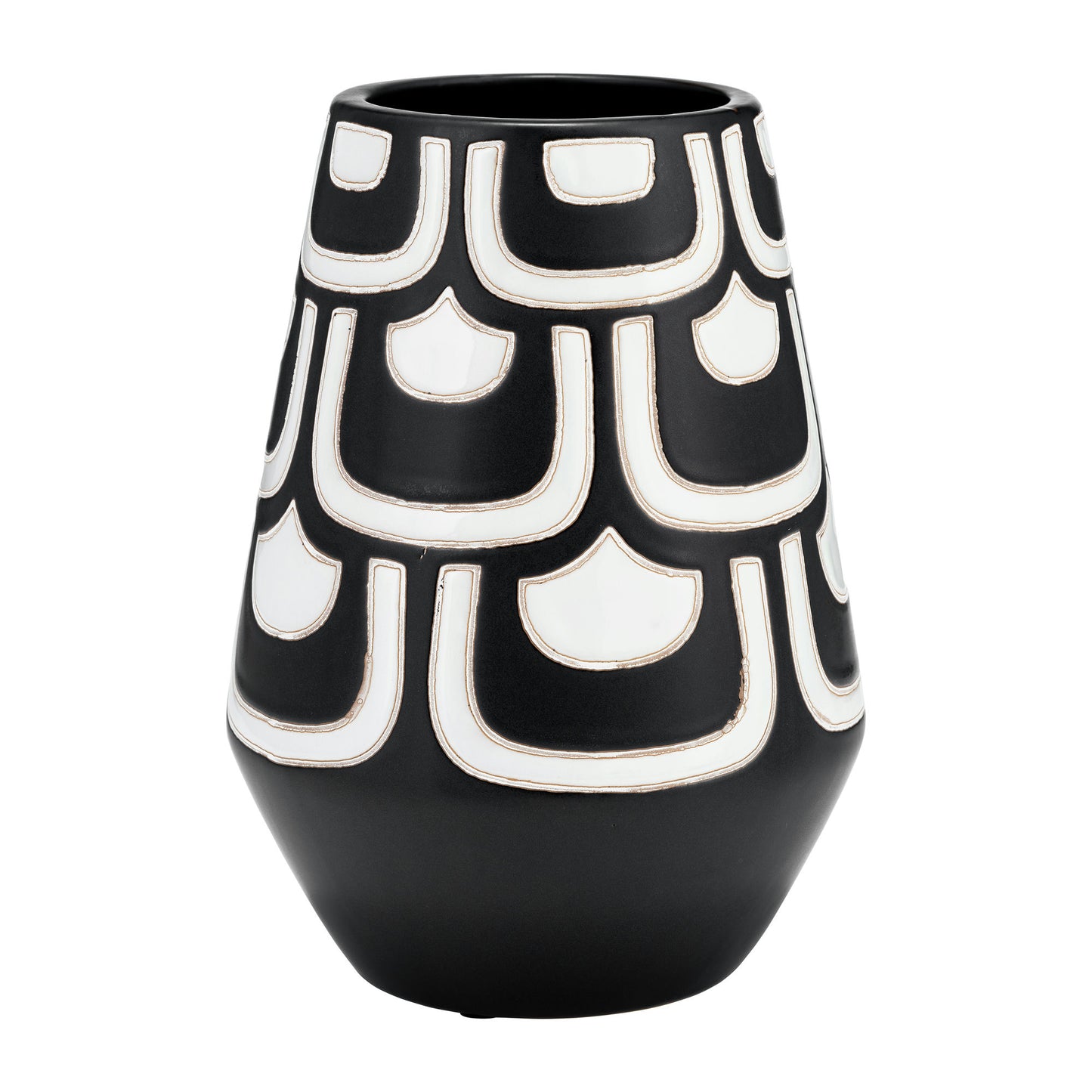 Cer, 10"h Tribal Vase, Black/white