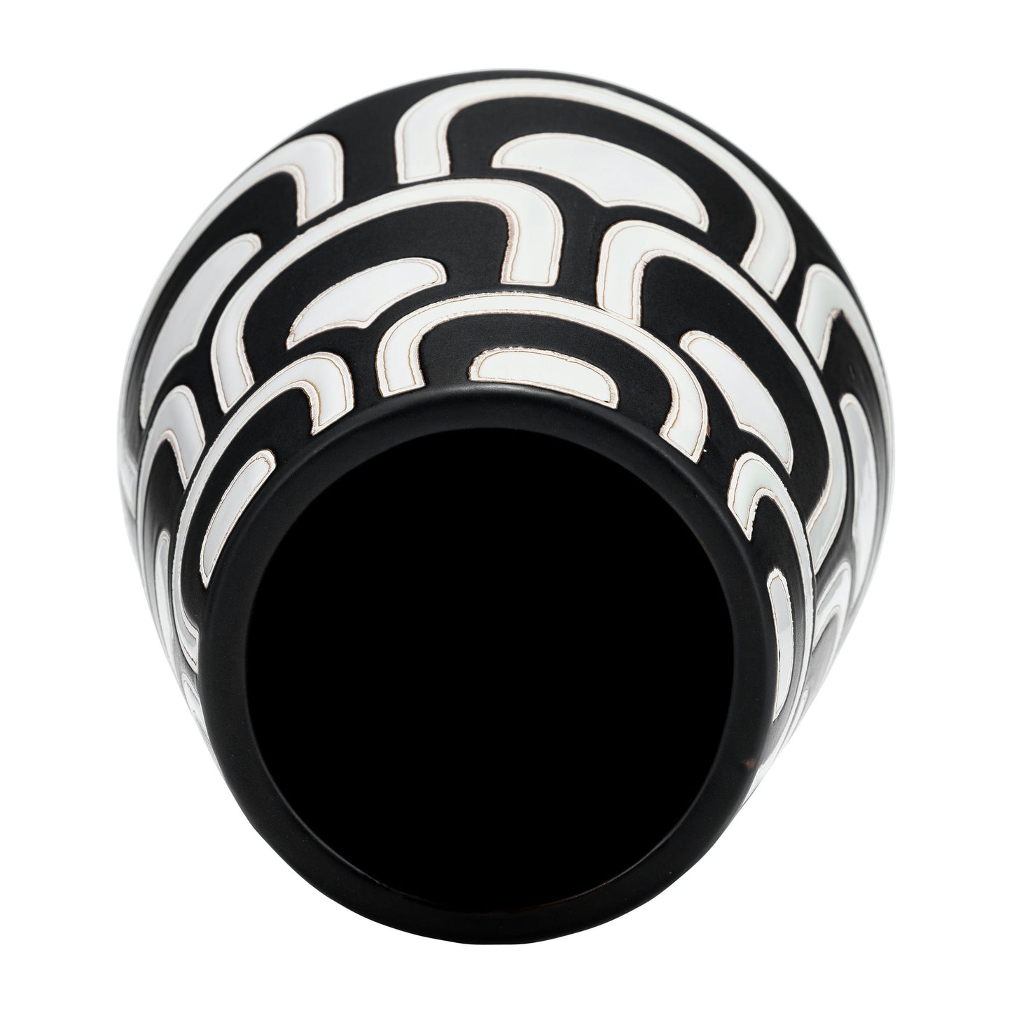Cer, 10"h Tribal Vase, Black/white