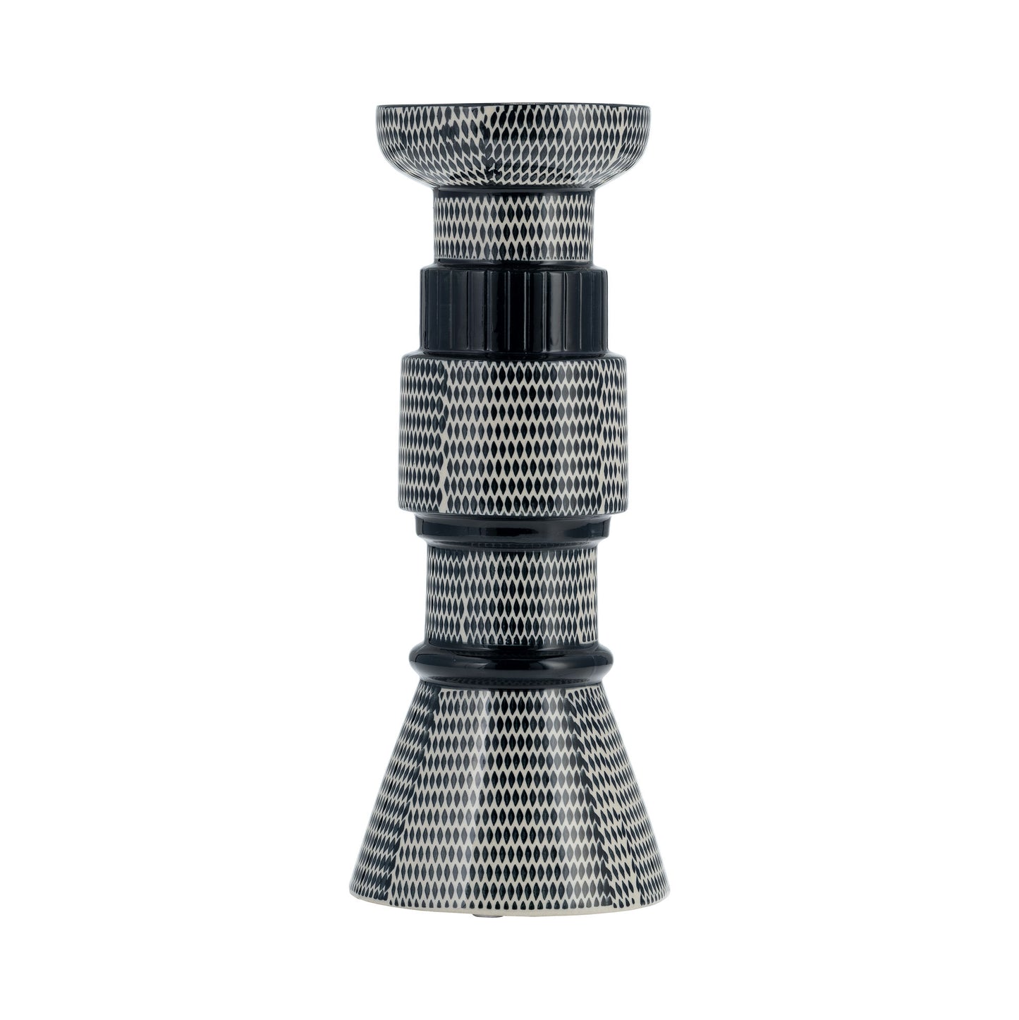 Cer,12"dotted Pillar Candle Holder,nvy Blue/cotton