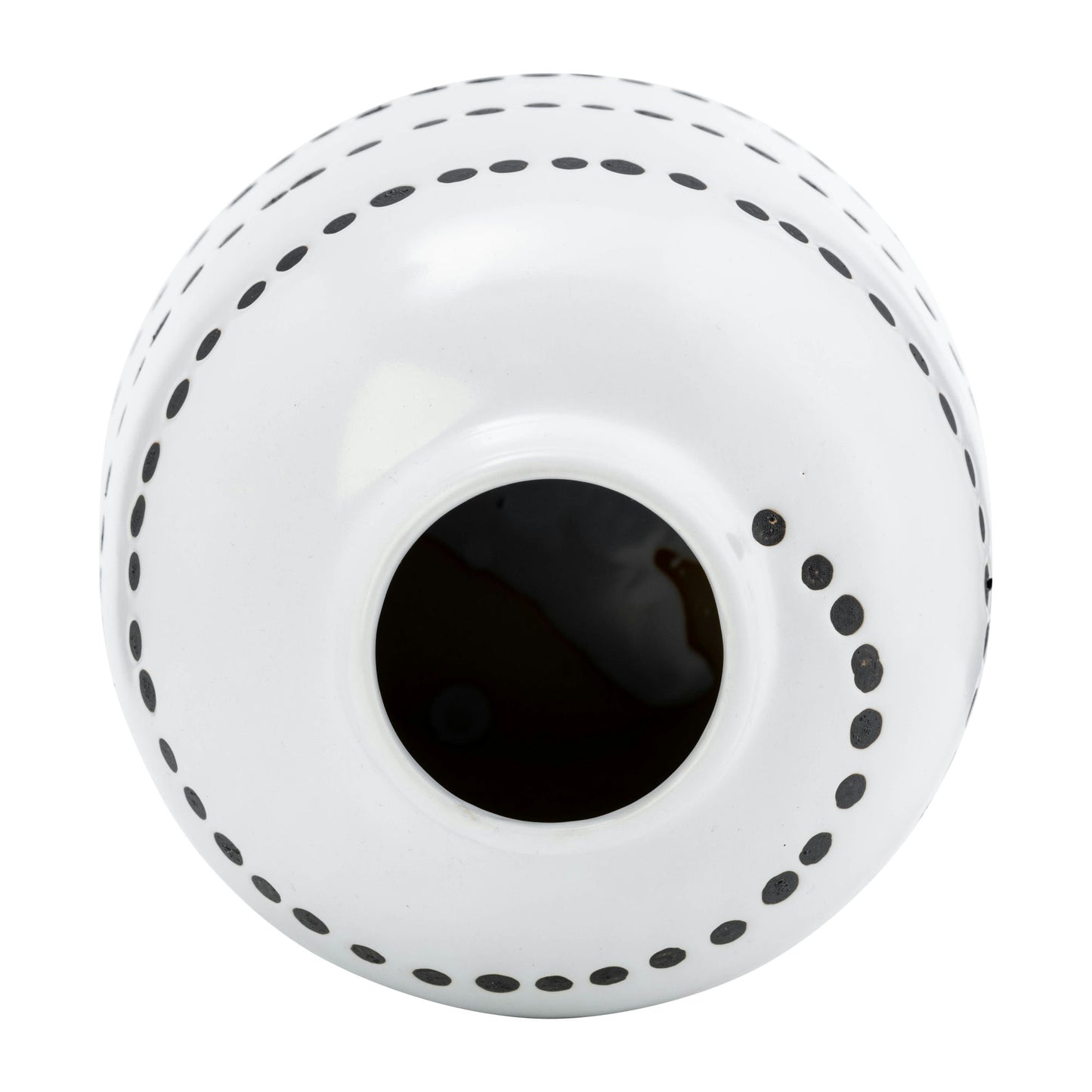 Cer, 9"h Spiral Dot Flower Vase, White/black