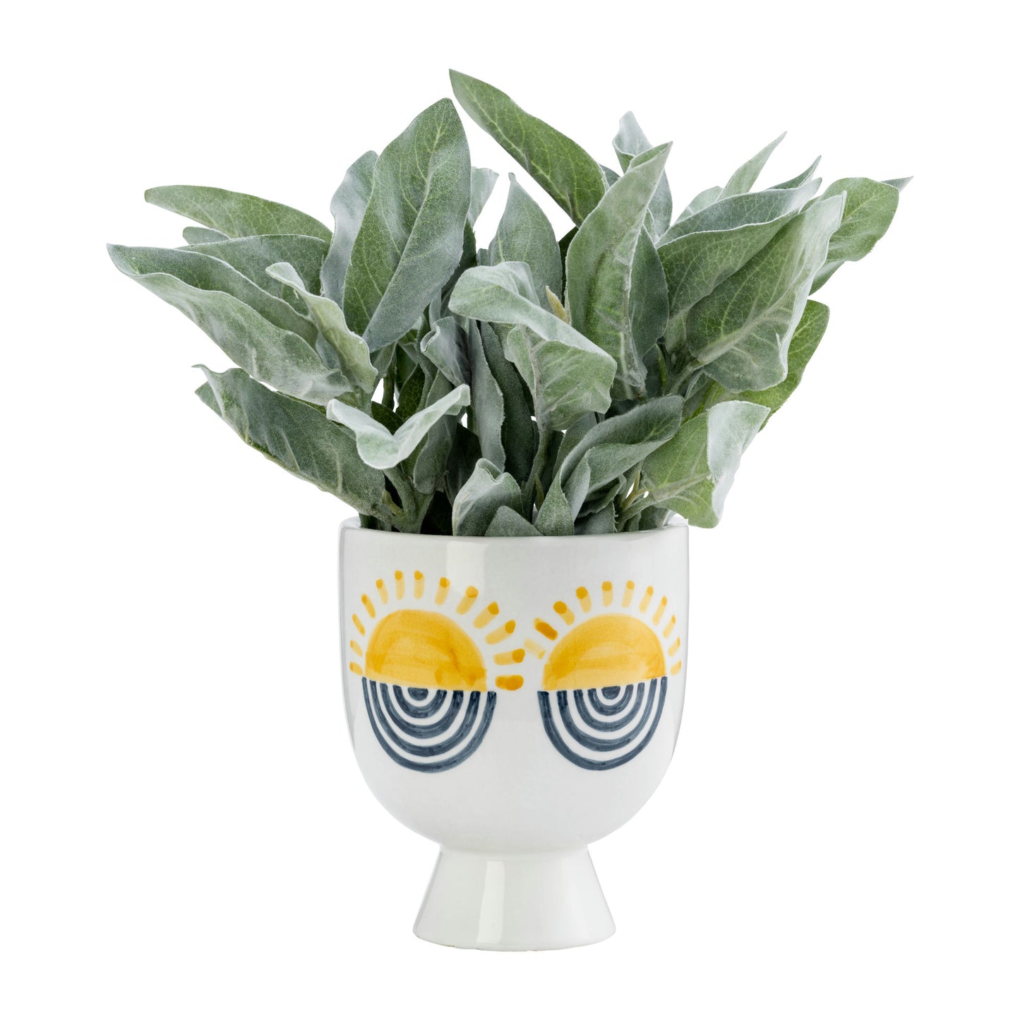 Cer, 7"h Sunrise Eyes Flower Vase, Wht/yllw/blue