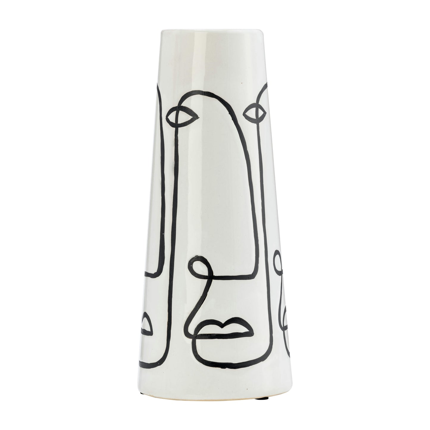 Cer, 11"h Geo Funny Face Flower Vase, Wht/blk