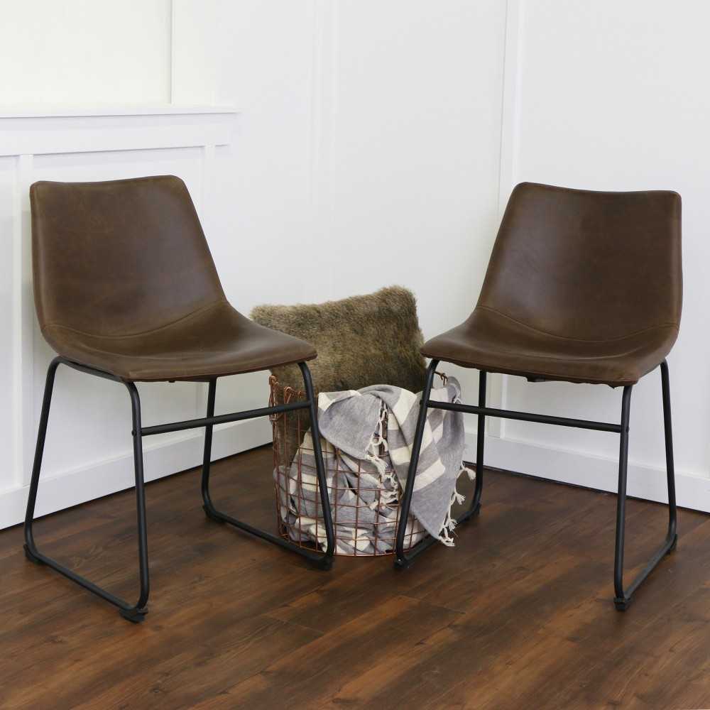 18" Industrial Faux Leather Dining Chair, Set of 2 - Brown