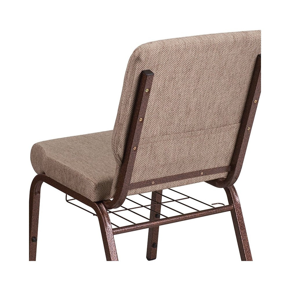 18.5''W Church Chair in Beige Fabric with Book Rack - Copper Vein Frame